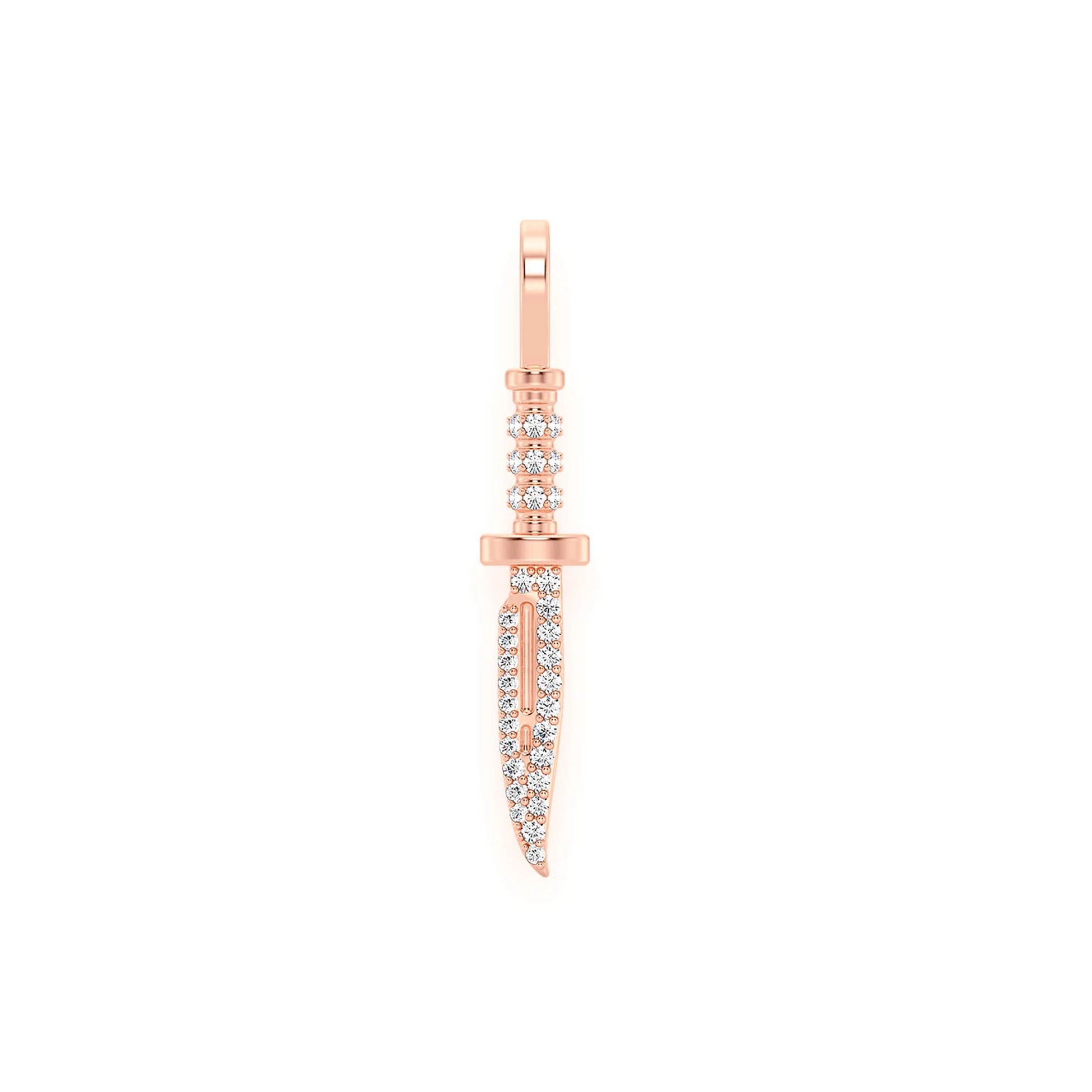 Combat Knife Diamond Pendant in 14K rose gold, front view