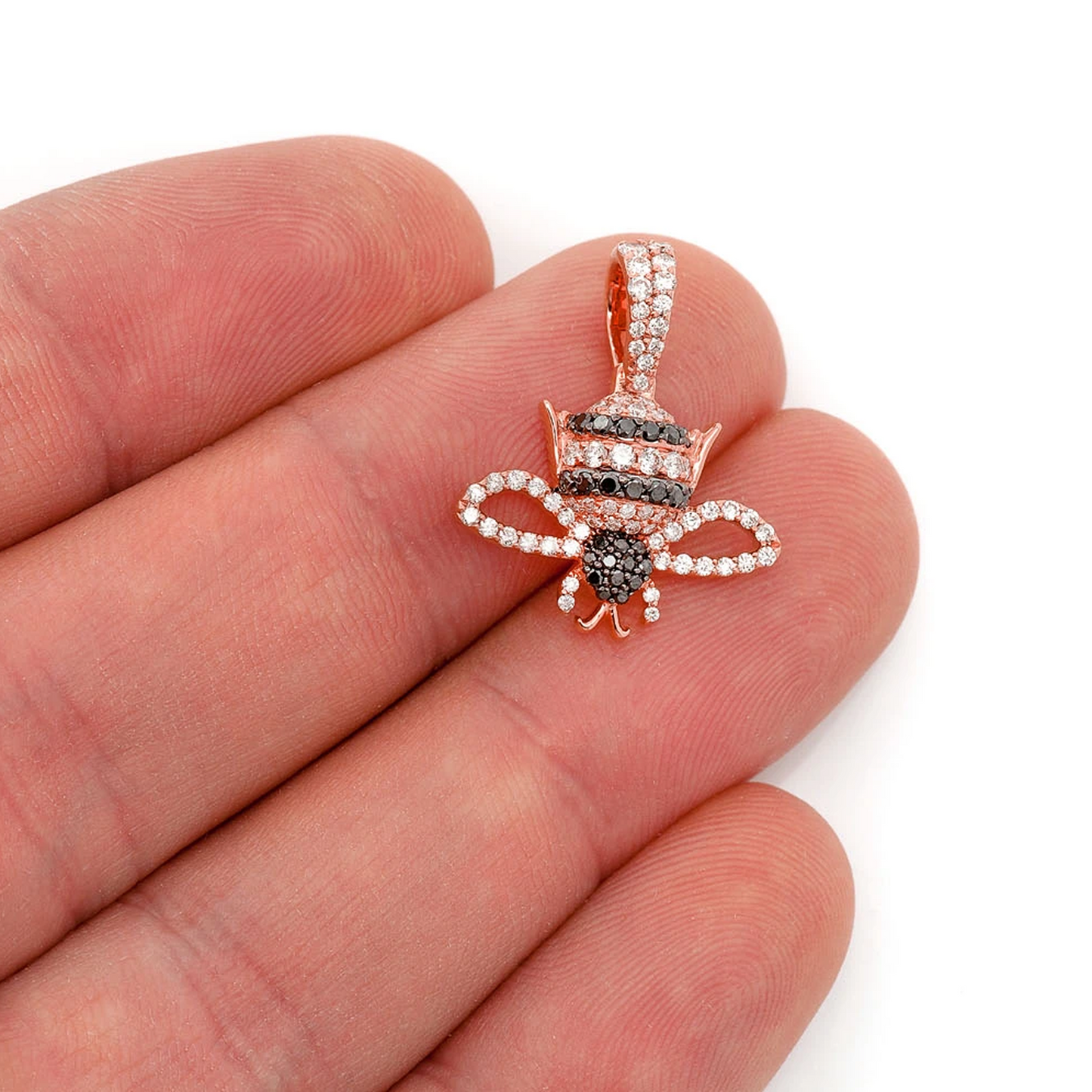 Bumble Bee Diamond Pendant in 14K rose gold, angled view