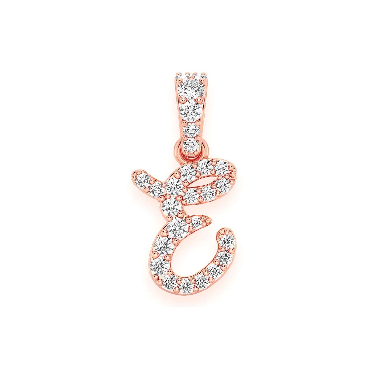 Cursive Custom Letter Diamond Pendant in 14K rose gold, front view