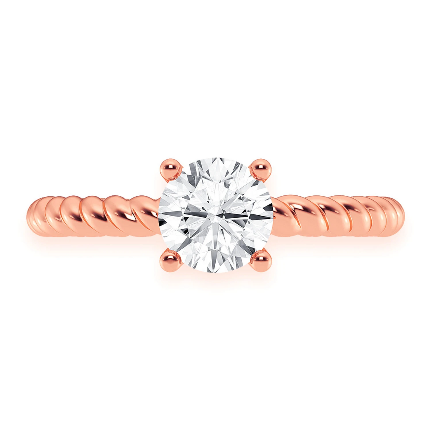 Classic Twist Band Solitaire Diamond Ring in 14K rose gold, front view