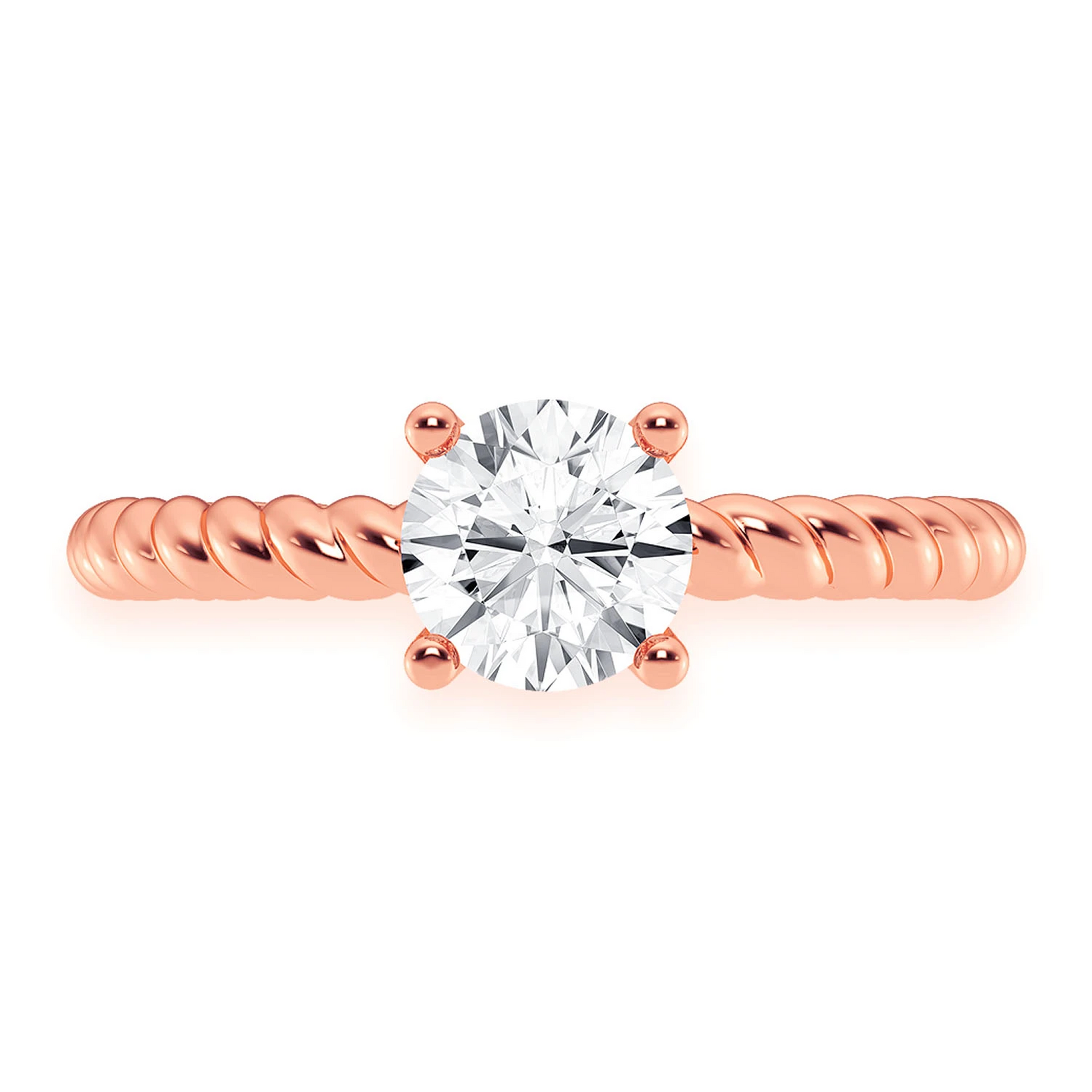 Classic Twist Band Solitaire Diamond Ring in 14K rose gold, front view