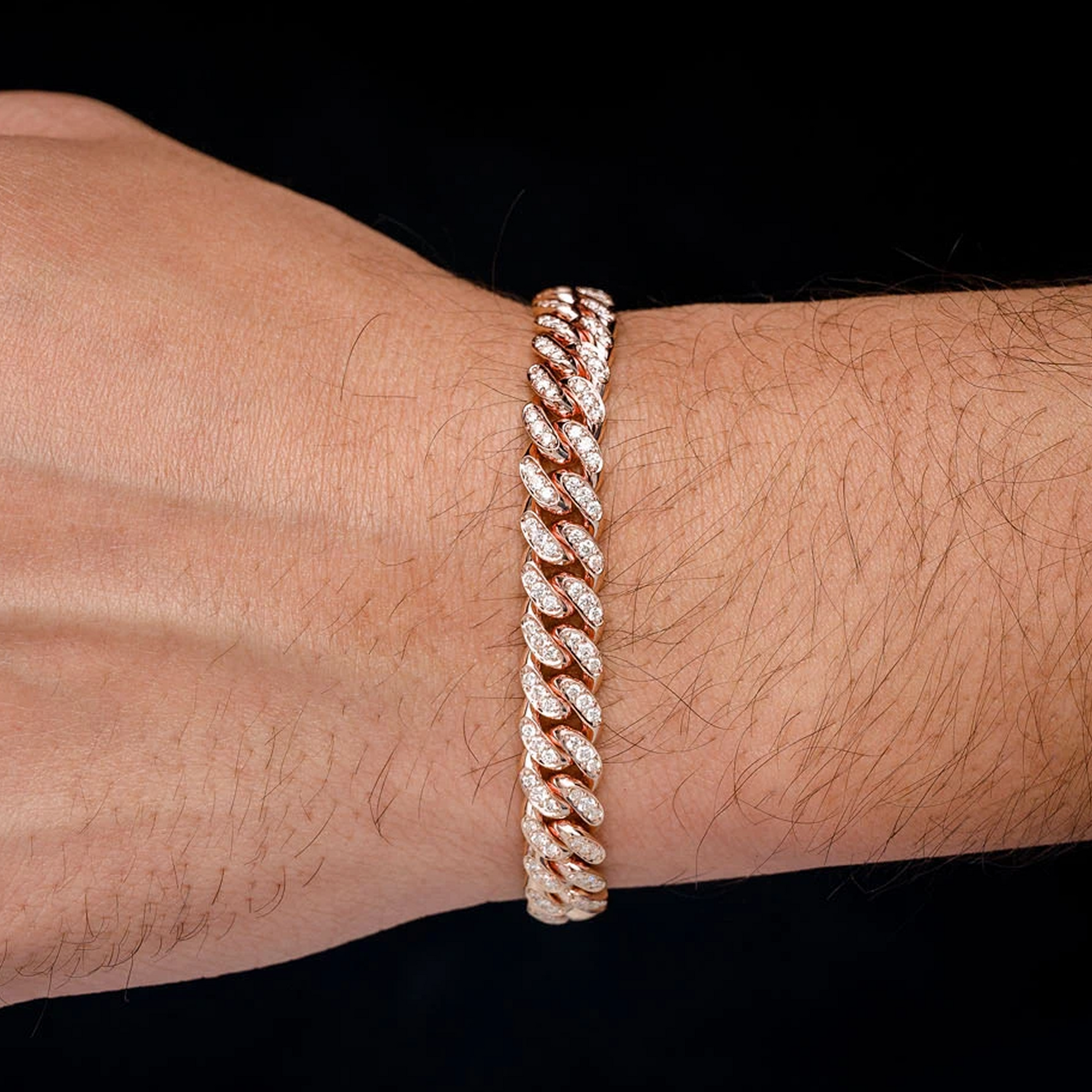 Miami Cuban Diamond Bracelet in 14K rose gold, 8mm /4.00ctw width, detail view