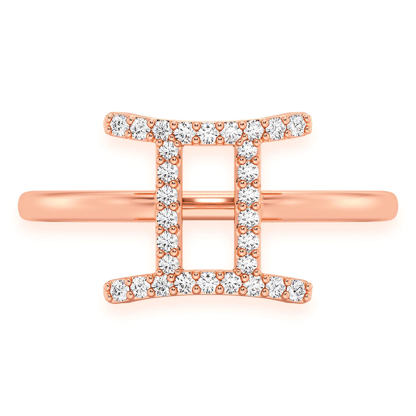Zodiac Diamond Ring in 14K rose gold, Gemini design, front view