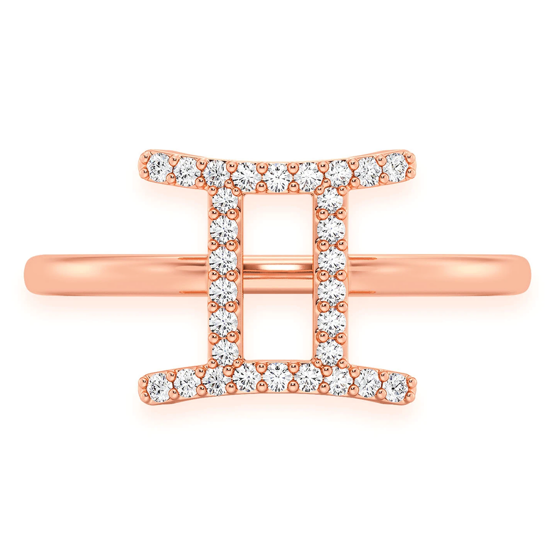 Zodiac Diamond Ring in 14K rose gold, Gemini design, front view