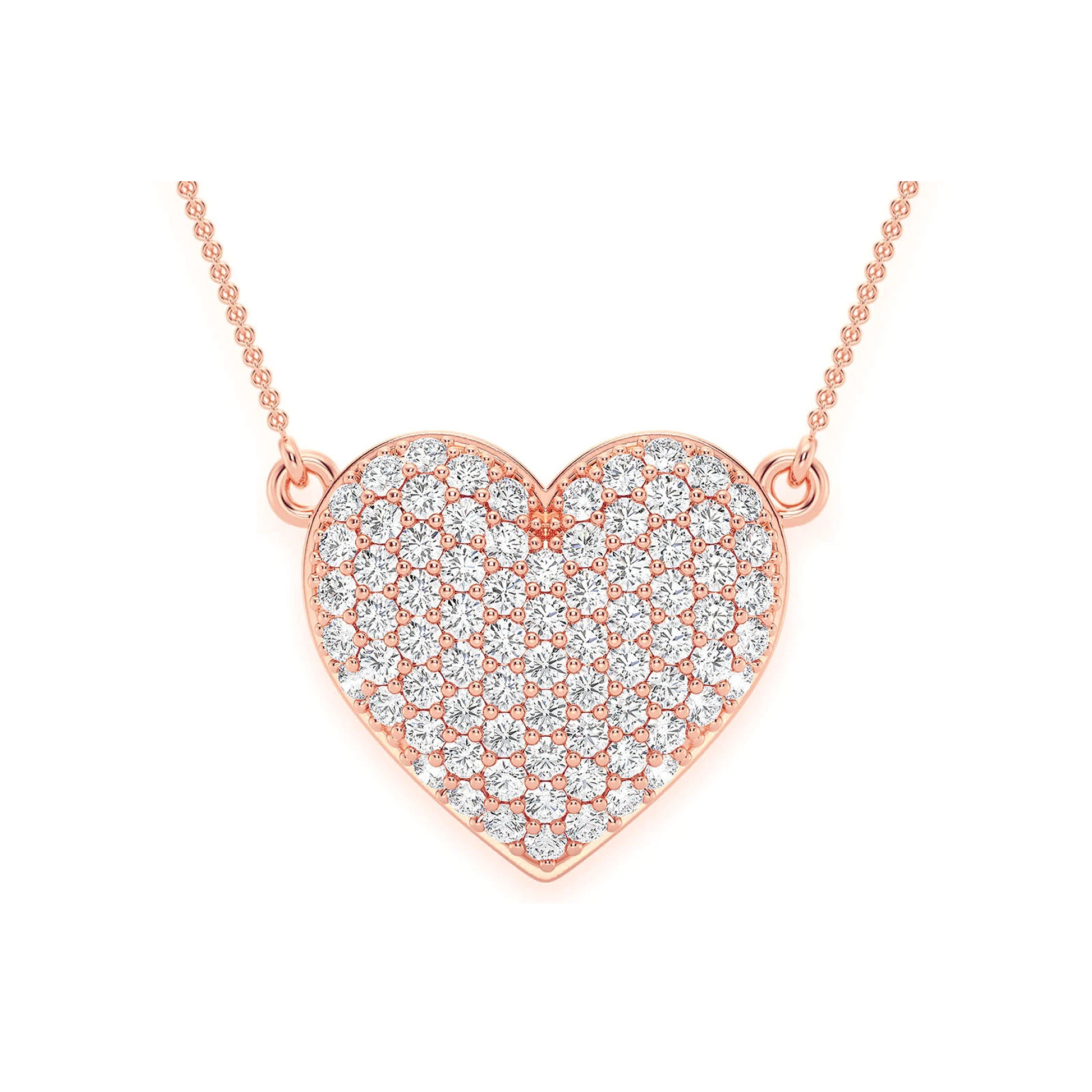 Grand Bubbly Heart Diamond Necklace in 14K rose gold, front view