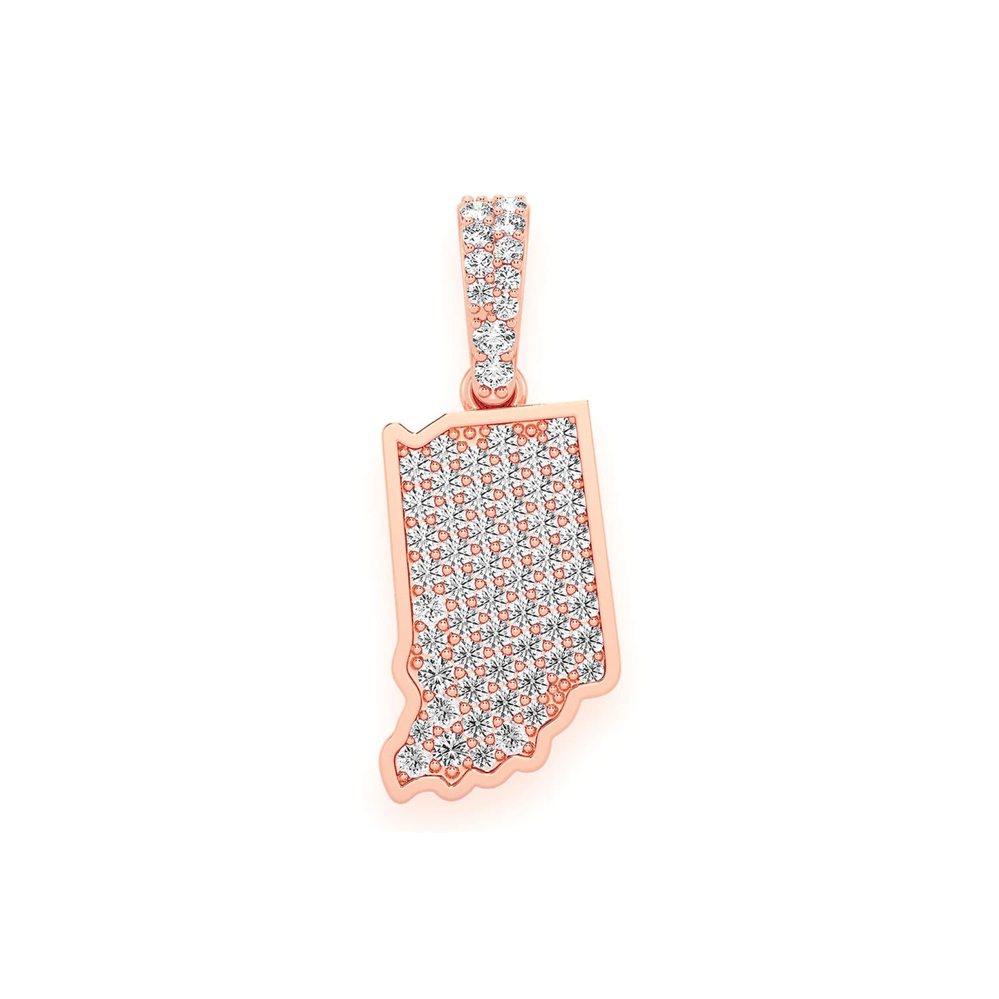 US State Diamond Pendant in 14K rose gold, Indiana design, front view