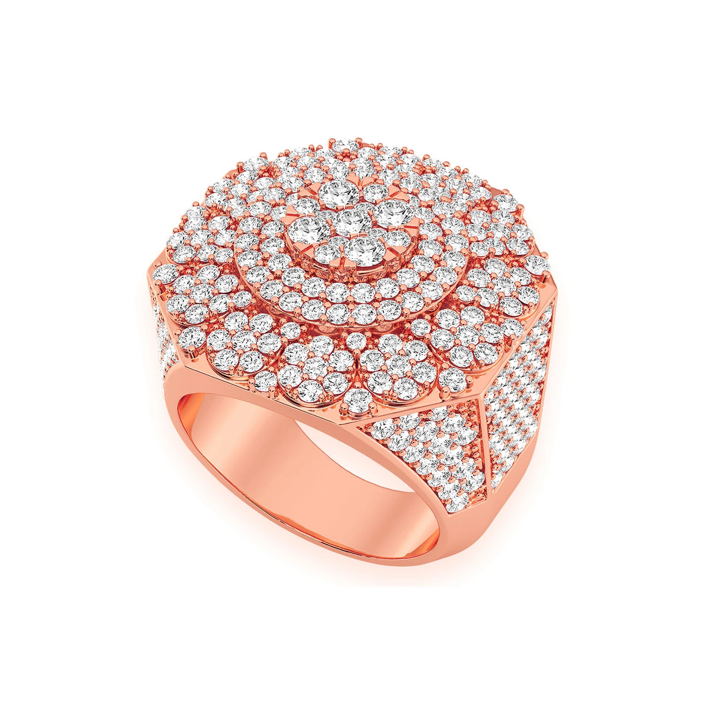 Multi Halo Diamond Signet Ring in 14K rose gold, angled view