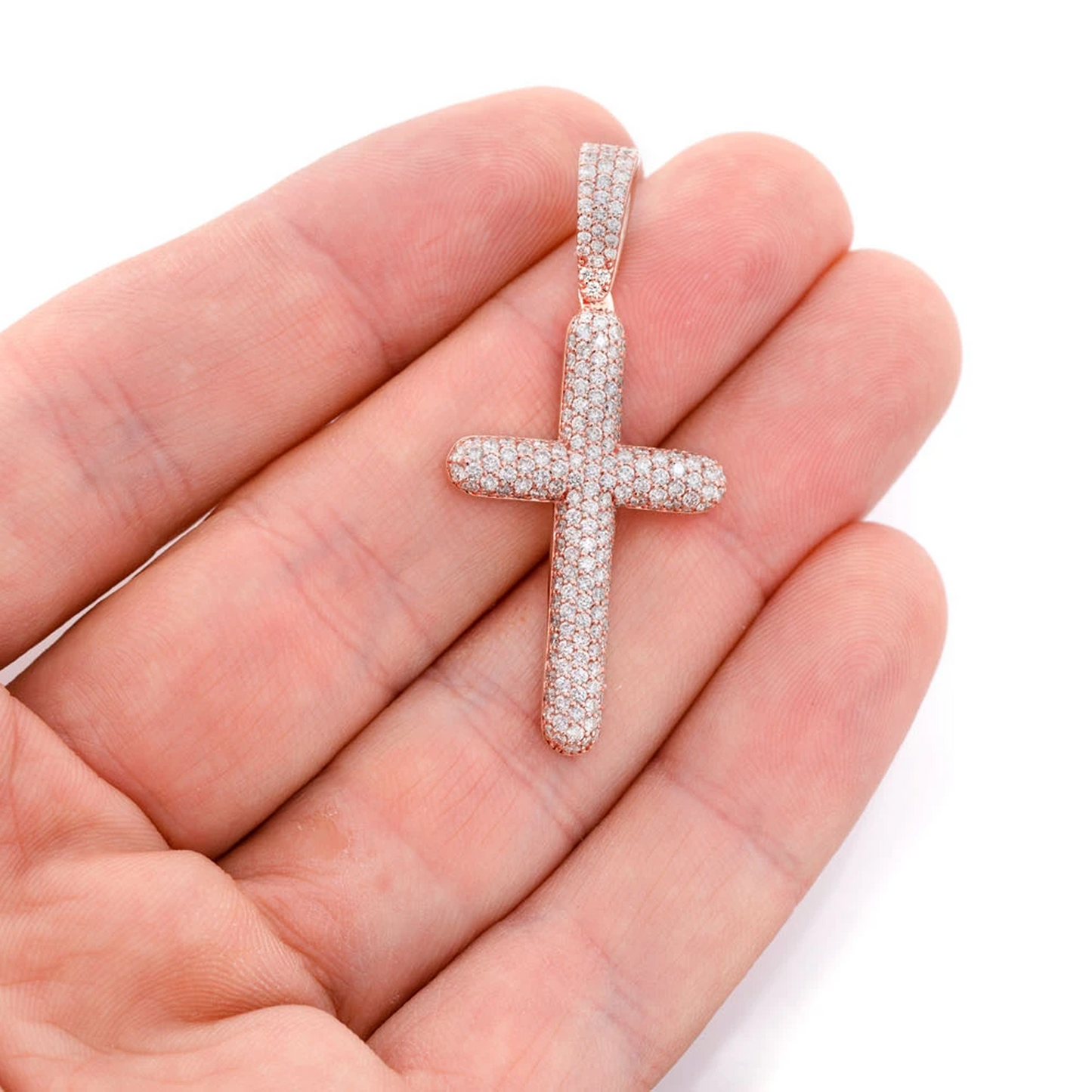 Bubbly Diamond Cross Pendant in 14K rose gold, Large | 2.00ctw, angled view