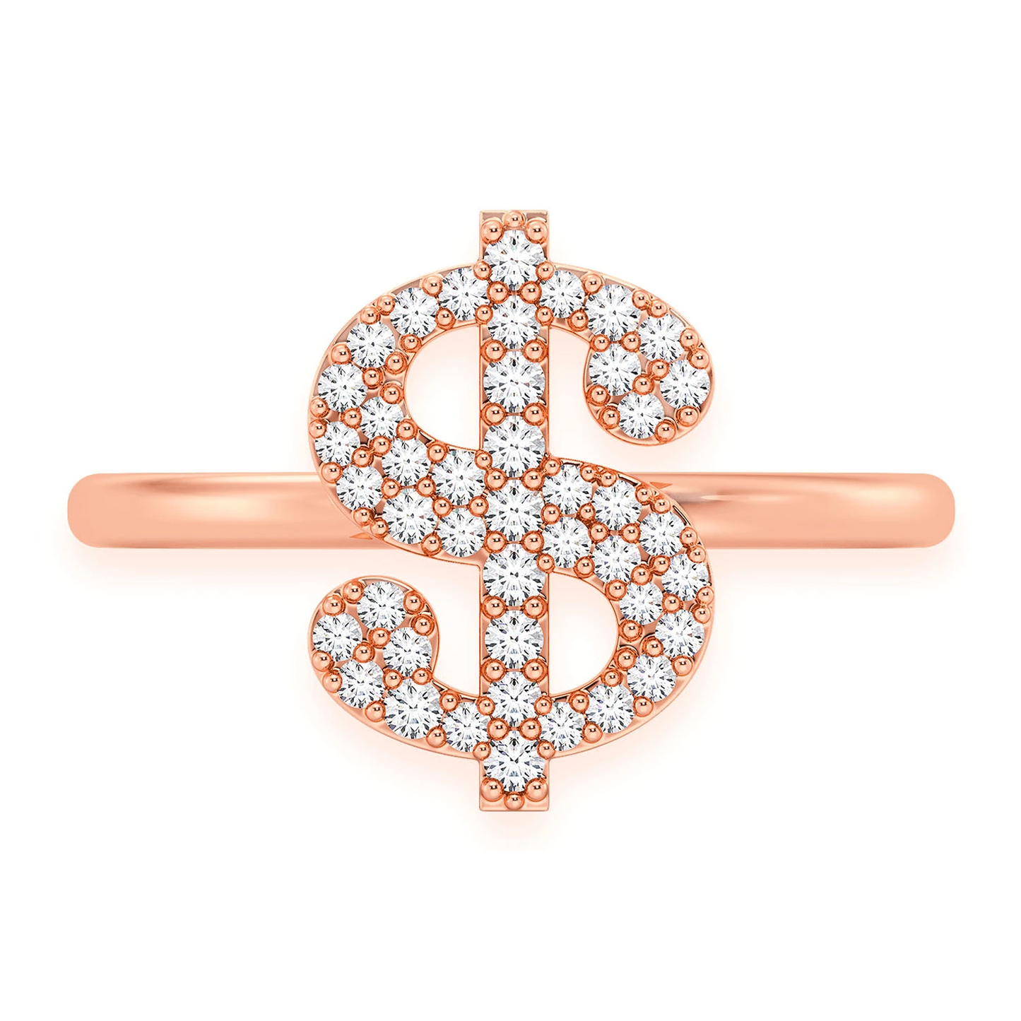 Dollar Sign Diamond Ring in 14K rose gold, front view