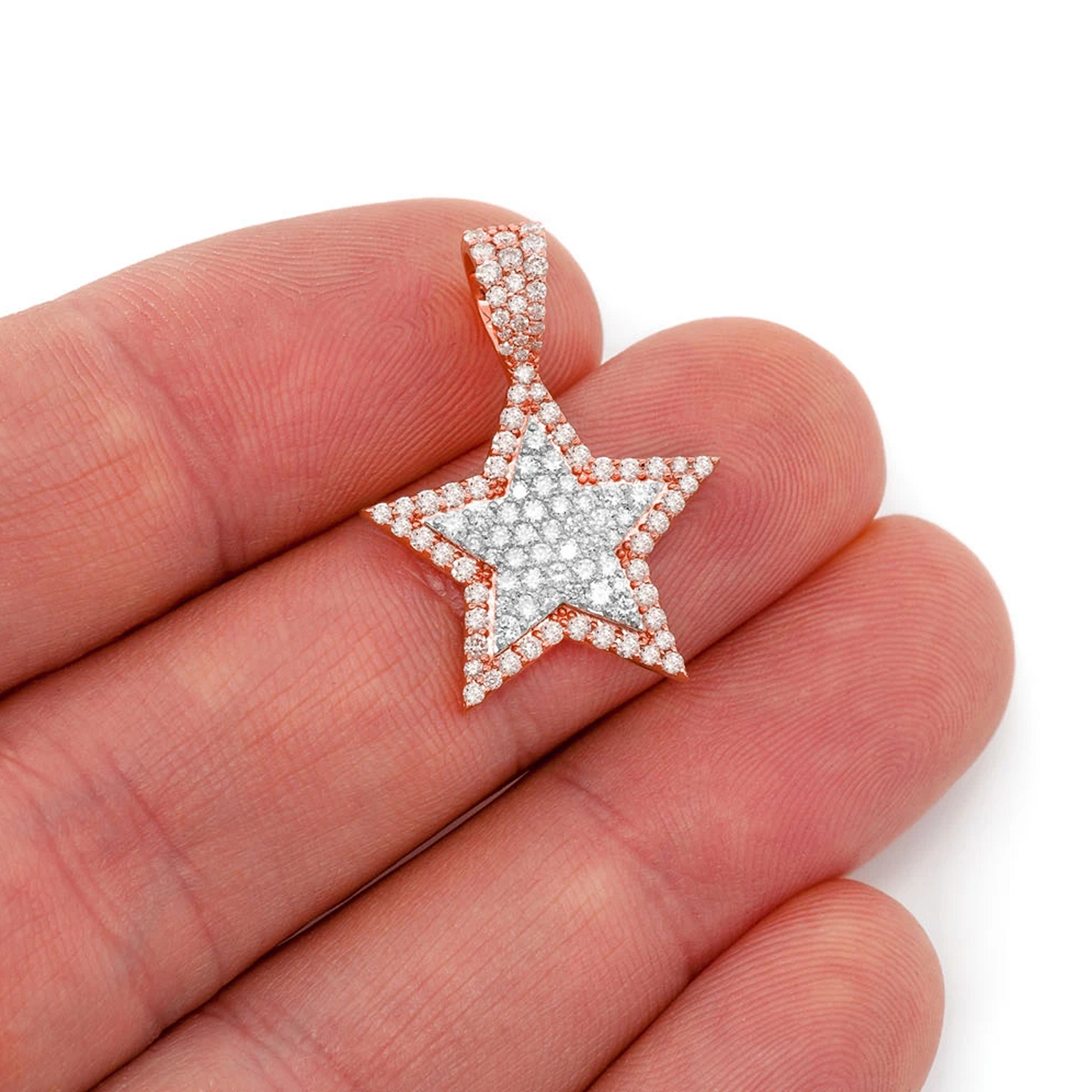 Double Layer Star Pendant in two tone rose 14k gold, angled view