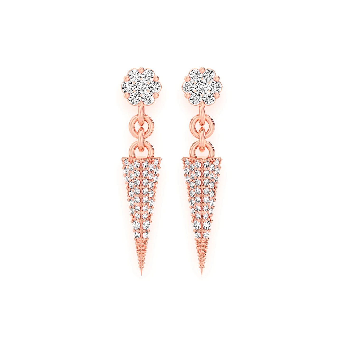 Pyramid Diamond Stud Drops in 14K rose gold, front view