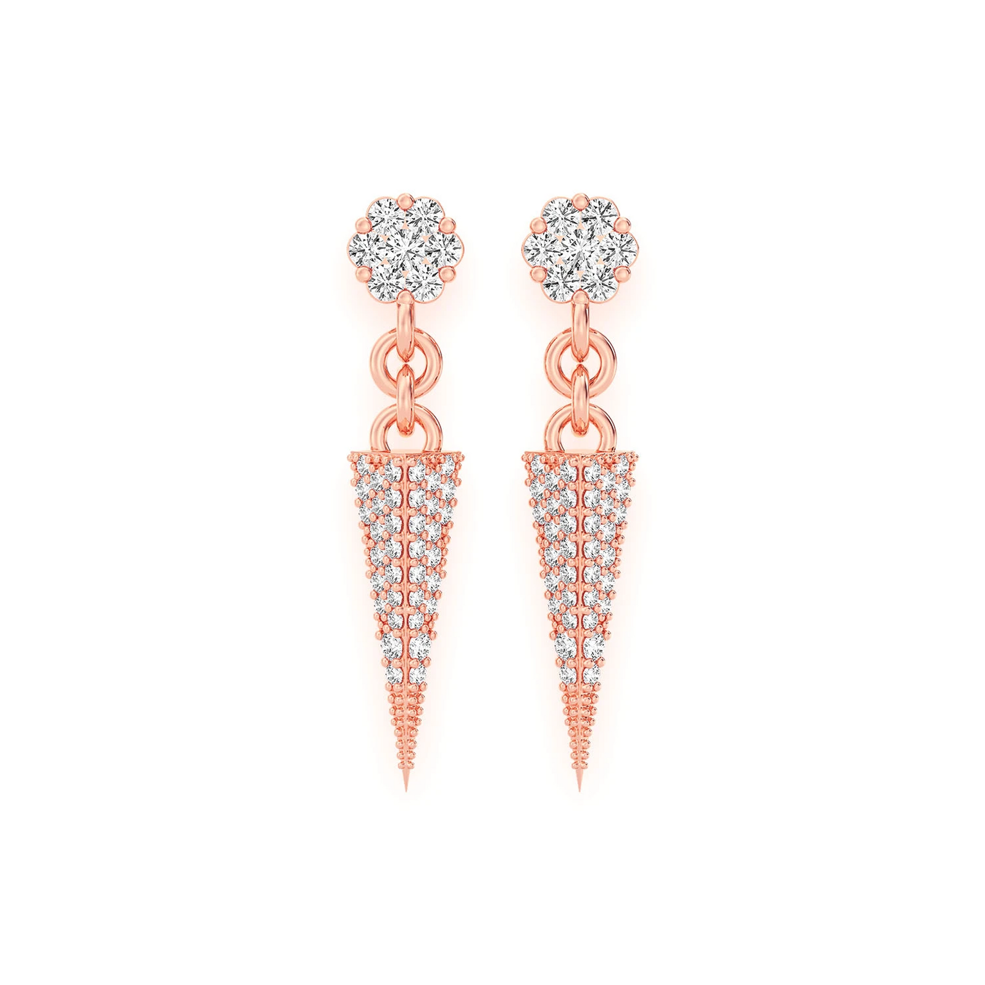 Pyramid Diamond Stud Drops in 14K rose gold, front view