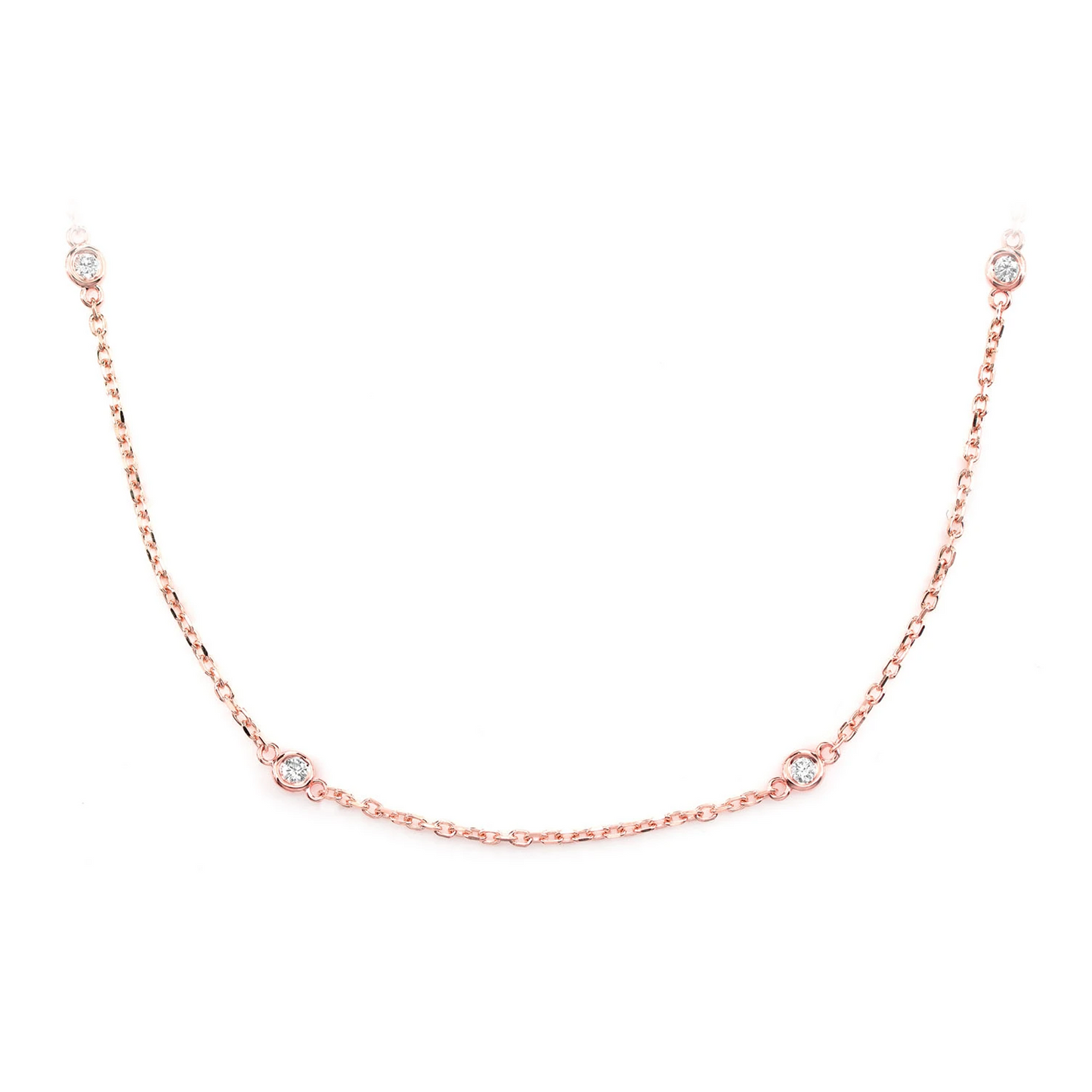 Ten Bezel Diamond Station Necklace in 14K rose gold, front view