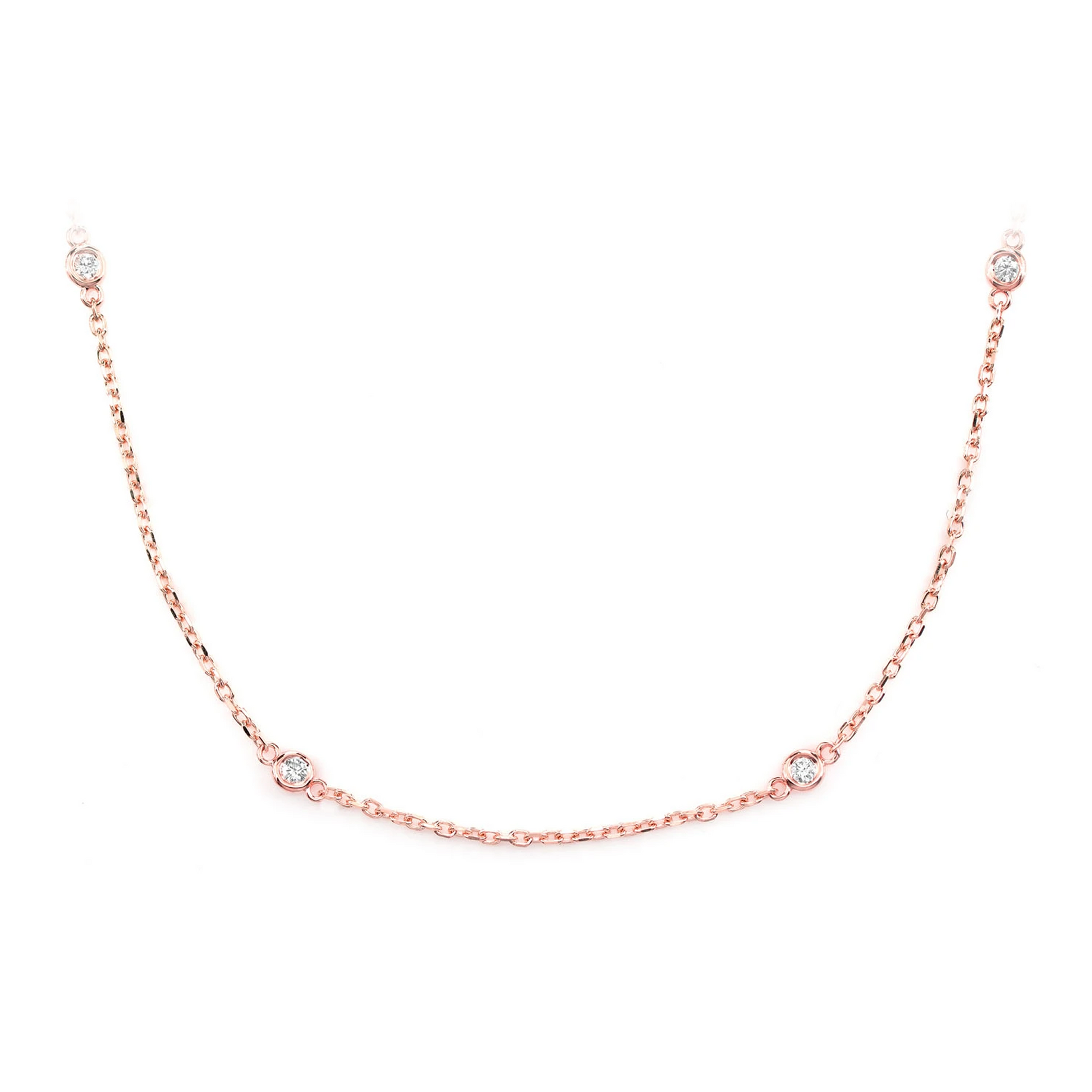 Ten Bezel Diamond Station Necklace in 14K rose gold, front view