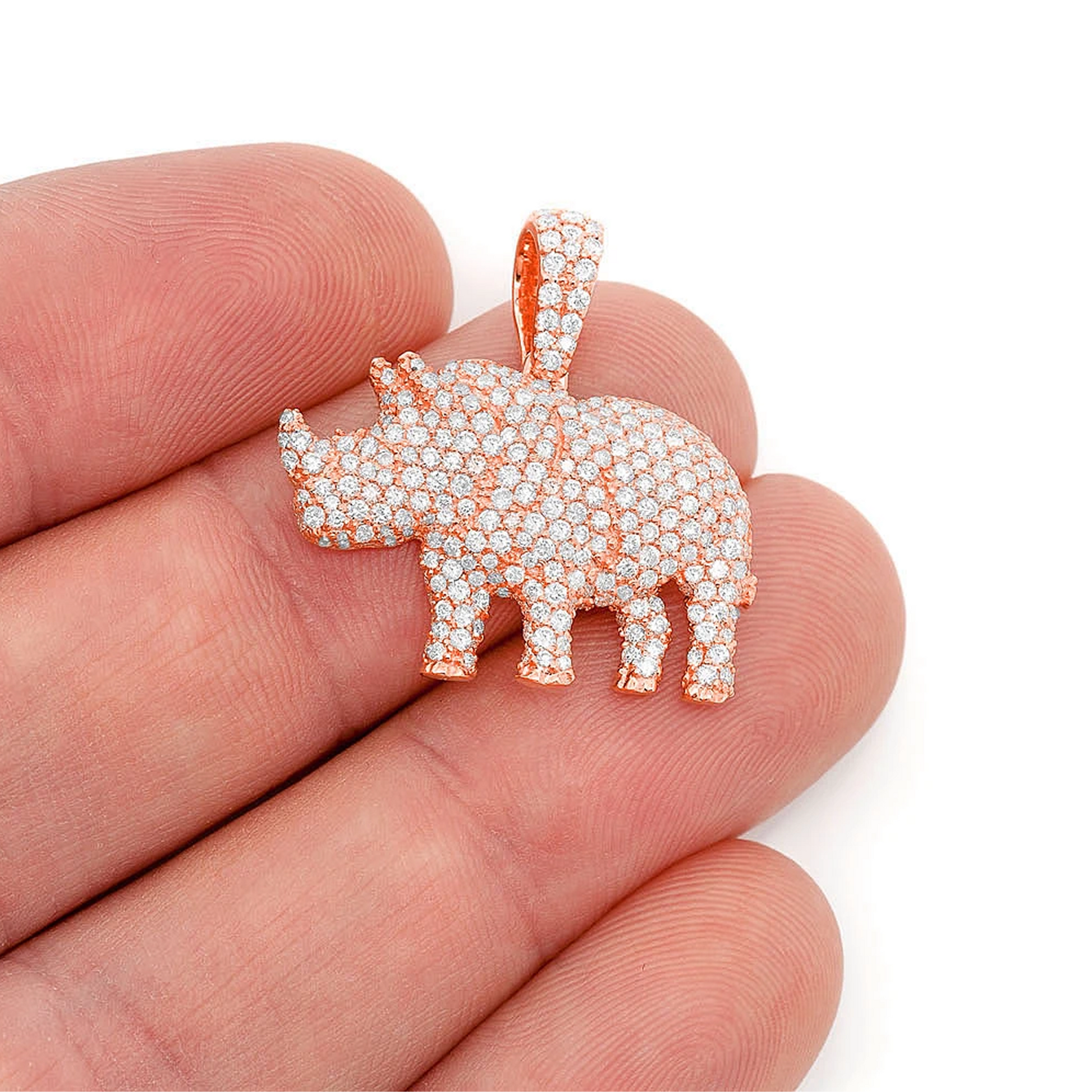 Rhino Diamond Pendant in 14K rose gold, angled view