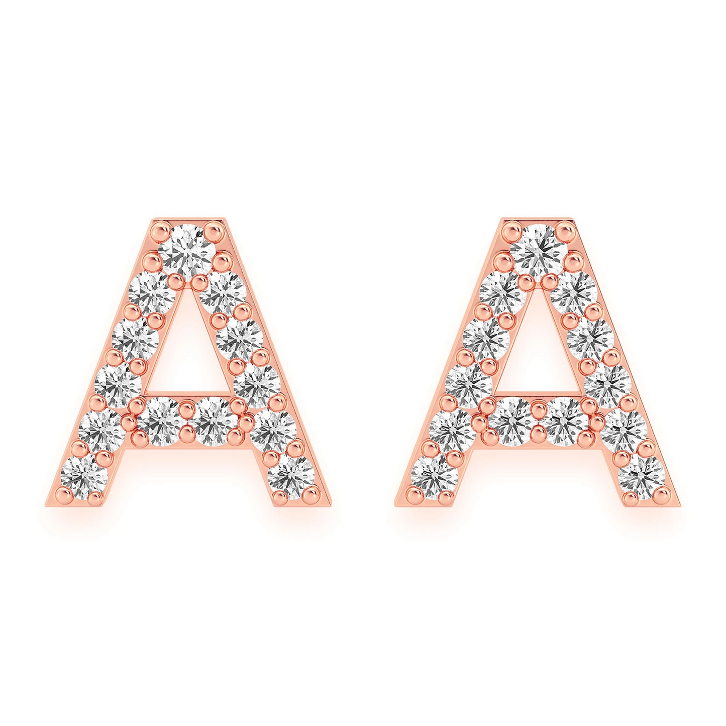 Any Letter Diamond Stud Earrings in 14K rose gold, front view