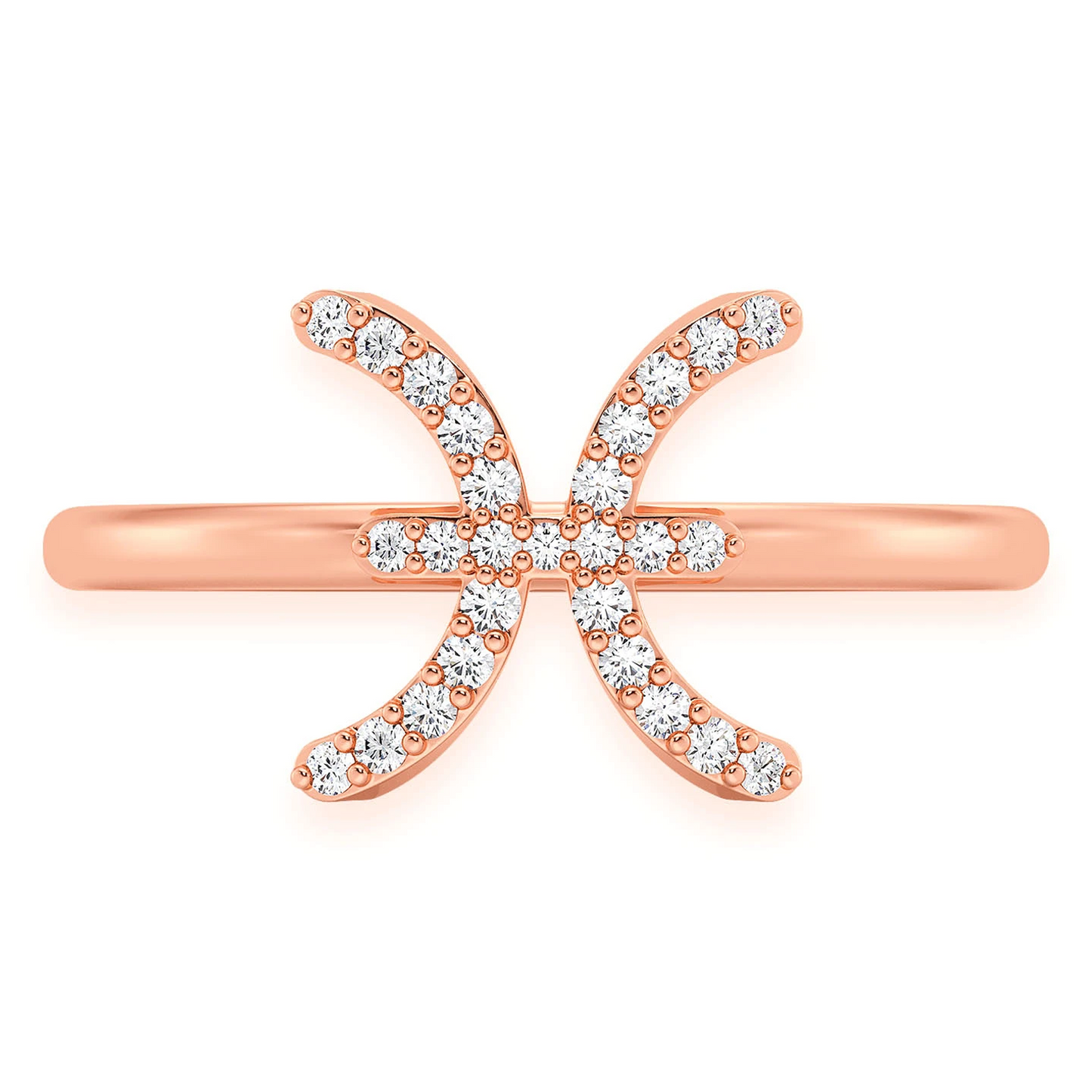 Zodiac Diamond Ring in 14K rose gold, Pisces design, front view