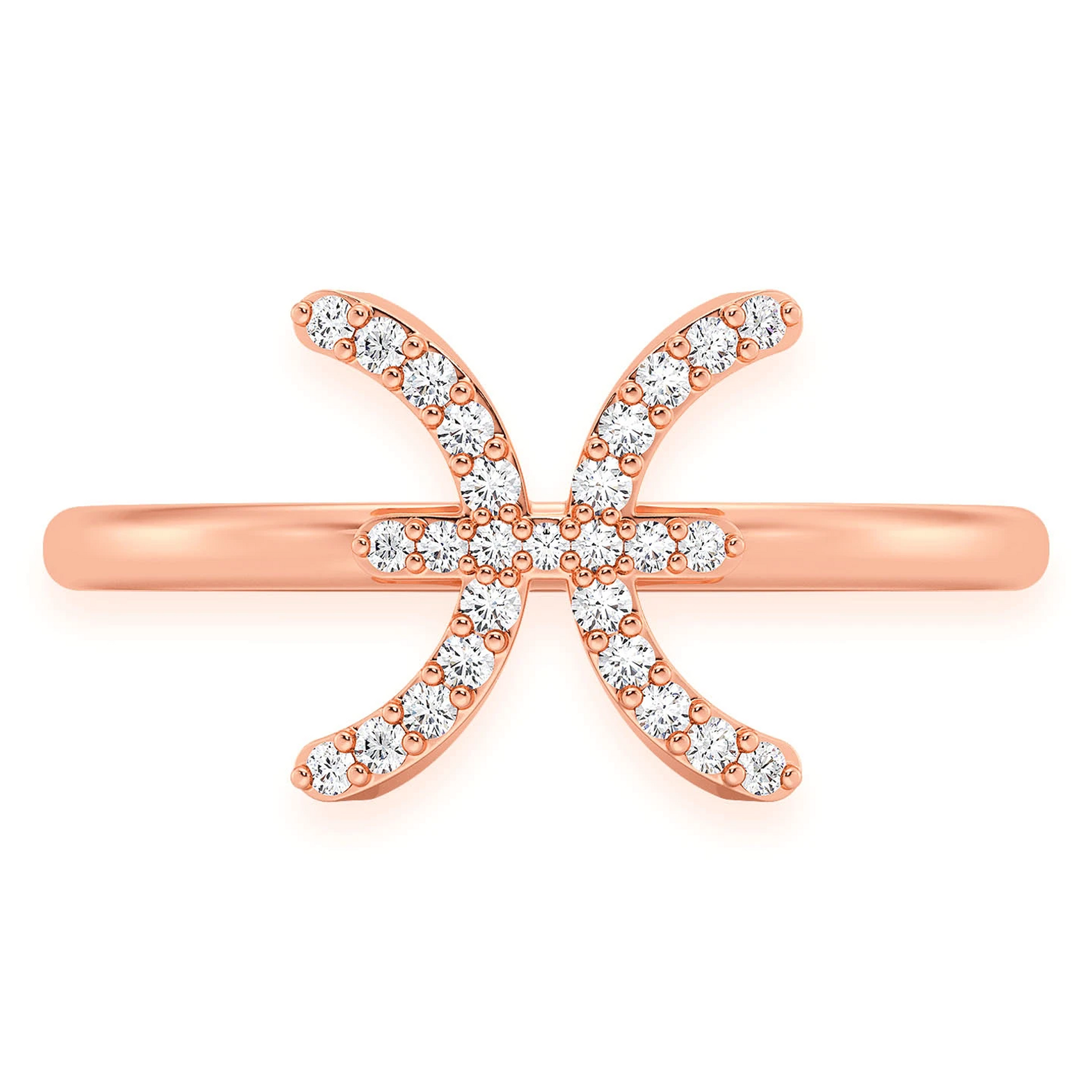 Zodiac Diamond Ring in 14K rose gold, Pisces design, front view