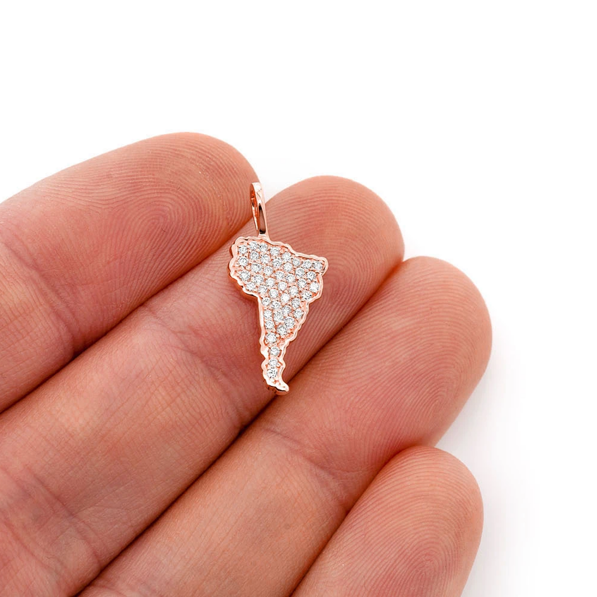 South America Diamond Pendant in 14K rose gold, angled view