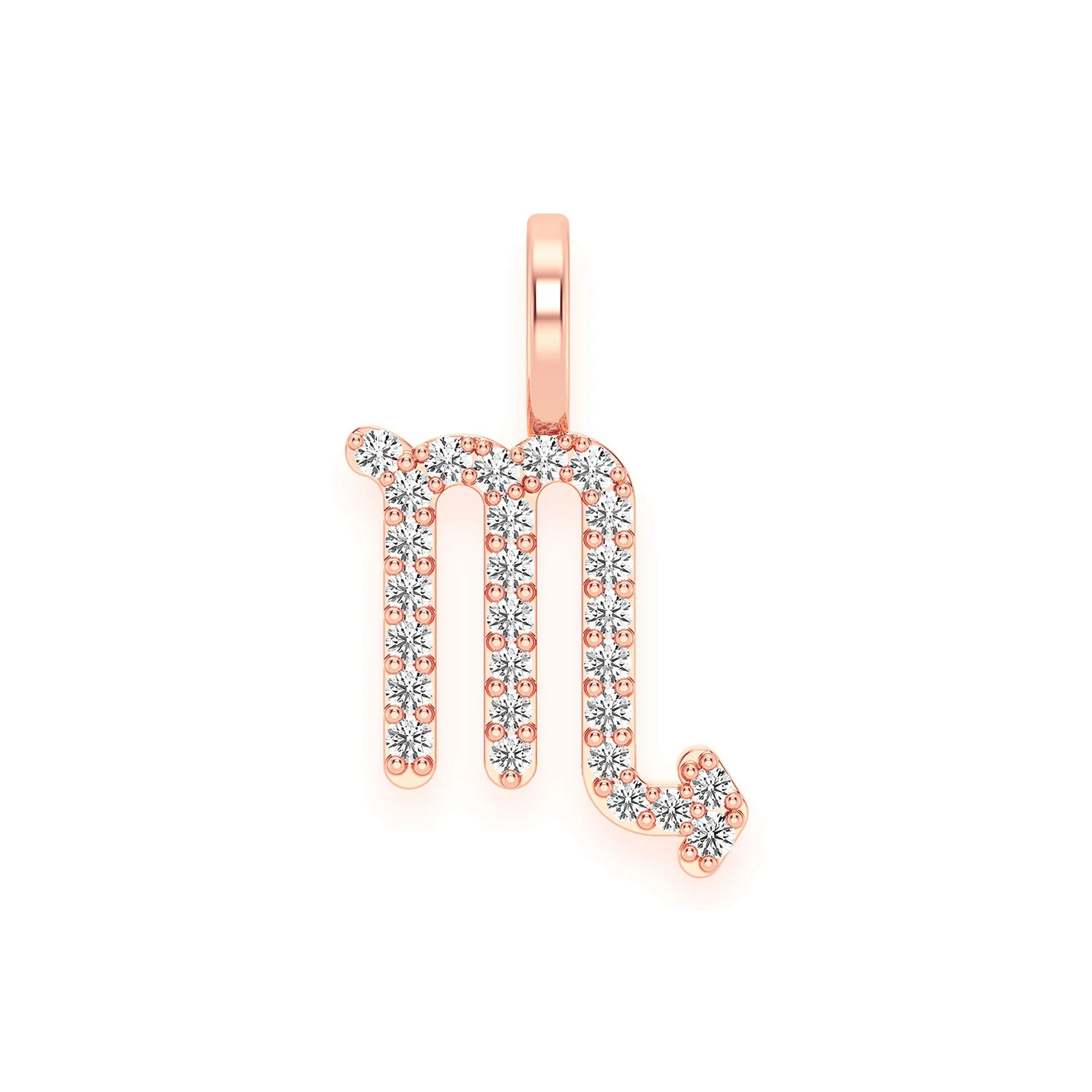 Astrology Zodiac Diamond Pendant in 14K rose gold, Scorpio design, front view