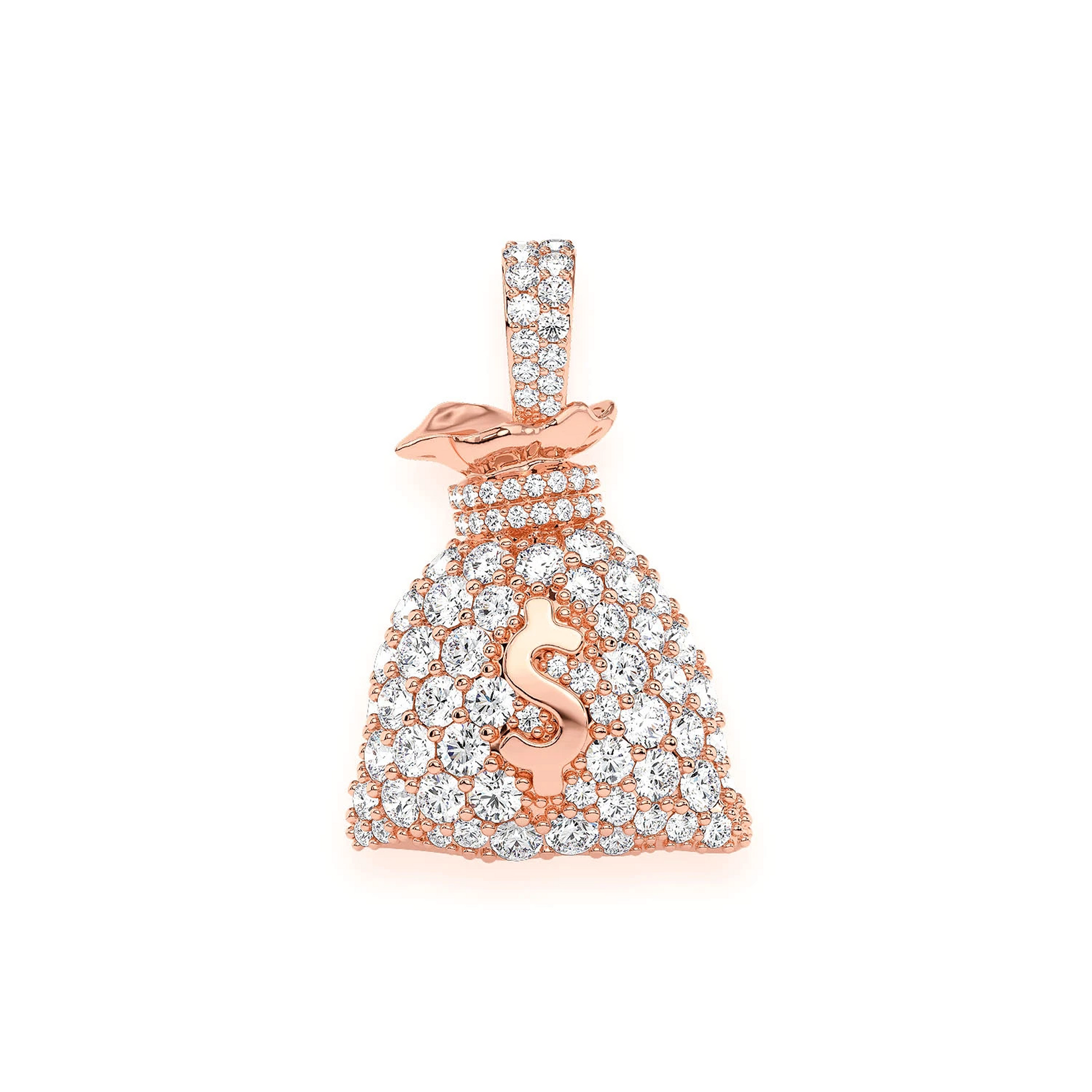 Money Bag Diamond Pendant in 14K rose gold, front view