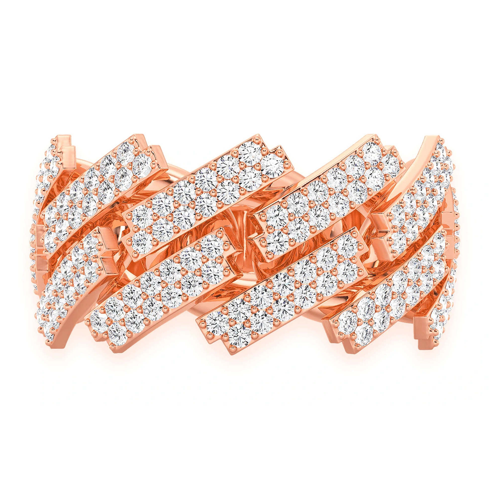 Serrated Cuban Diamond Ring in 14K rose gold, front view