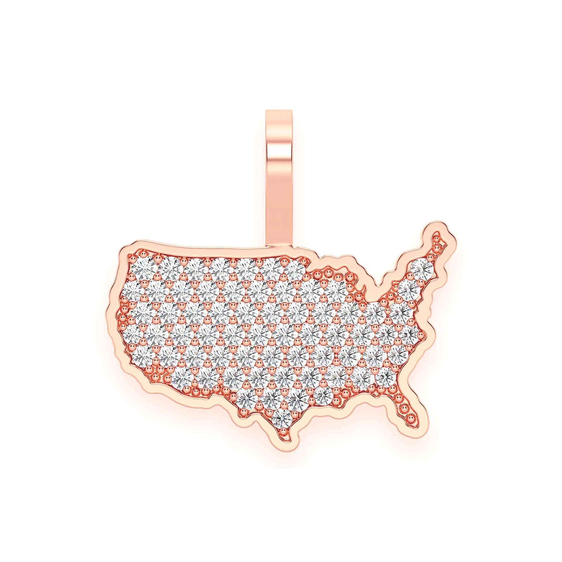 USA Diamond Pendant in 14K rose gold, front view