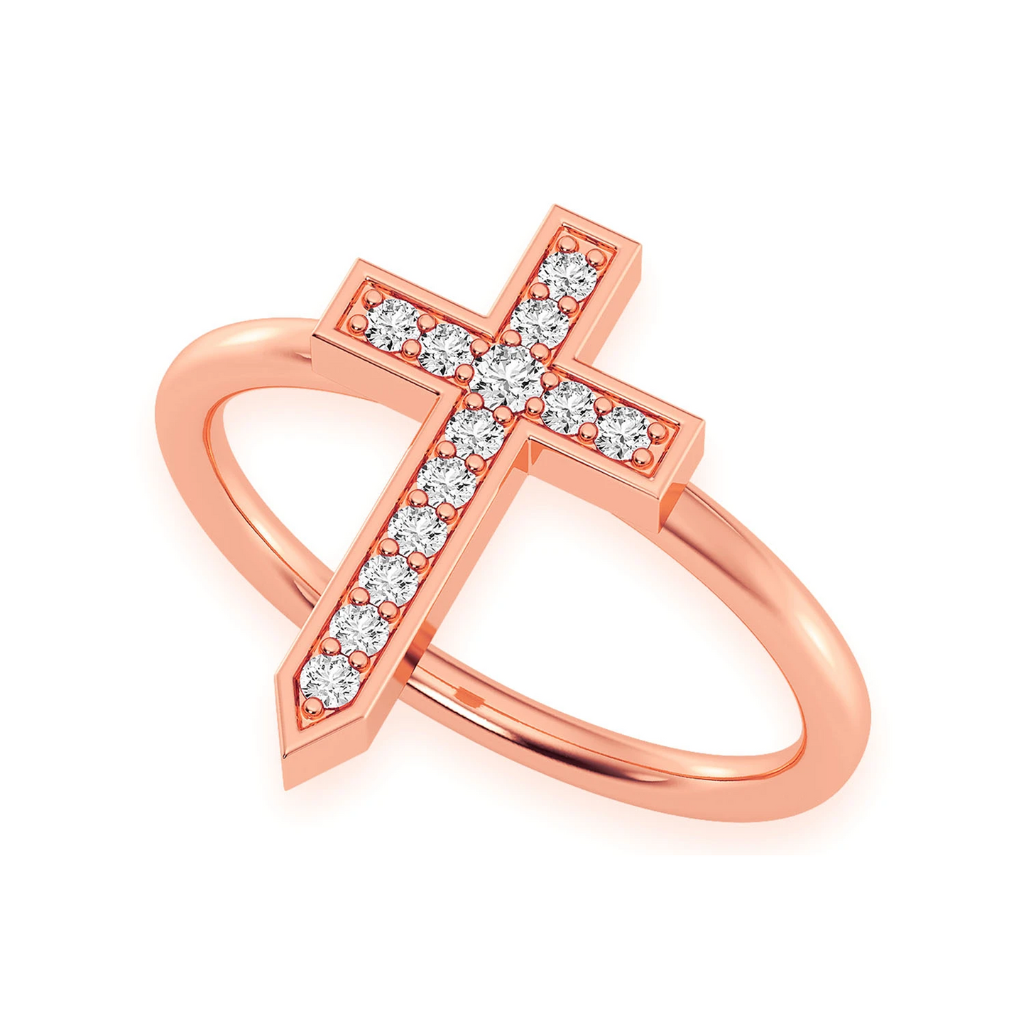 Cross Point Diamond Ring in 14K rose gold, angled view