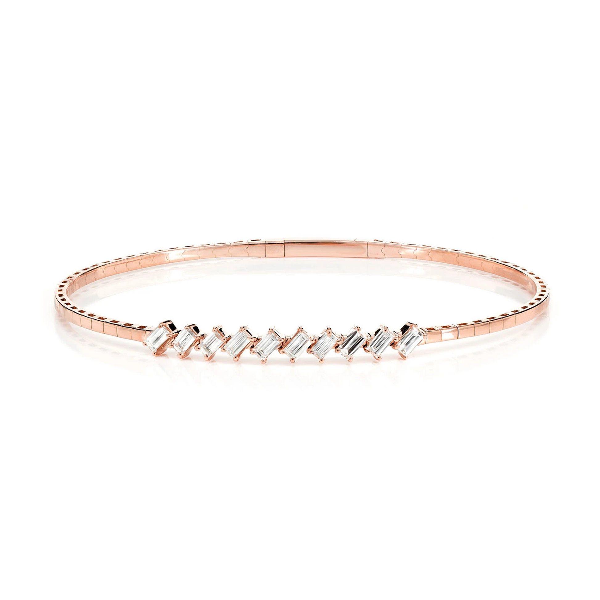 Angled Baguette Diamond Bangle in 14K rose gold, 0.85ctw, front view