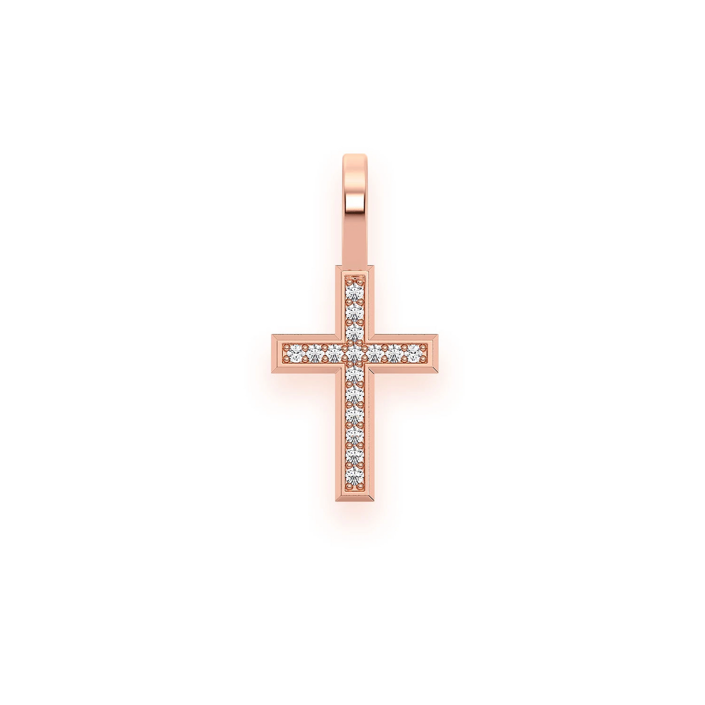 Angle Diamond Cross in 14K rose gold, Entry | 0.05ctw, front view
