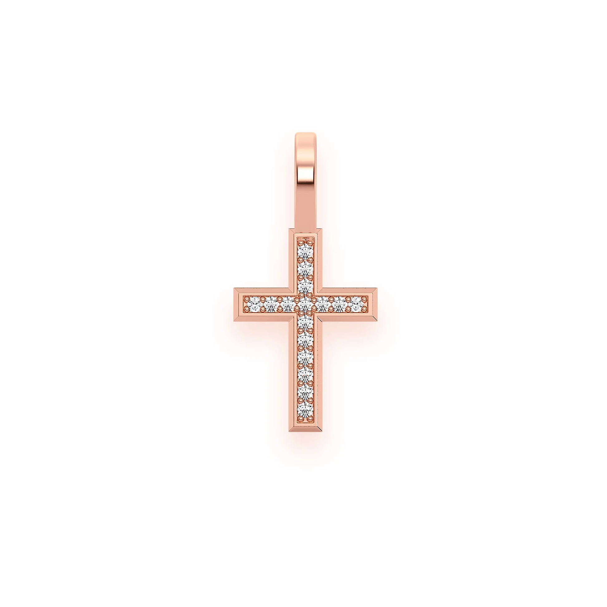 Angle Diamond Cross in 14K rose gold, Entry | 0.05ctw, front view