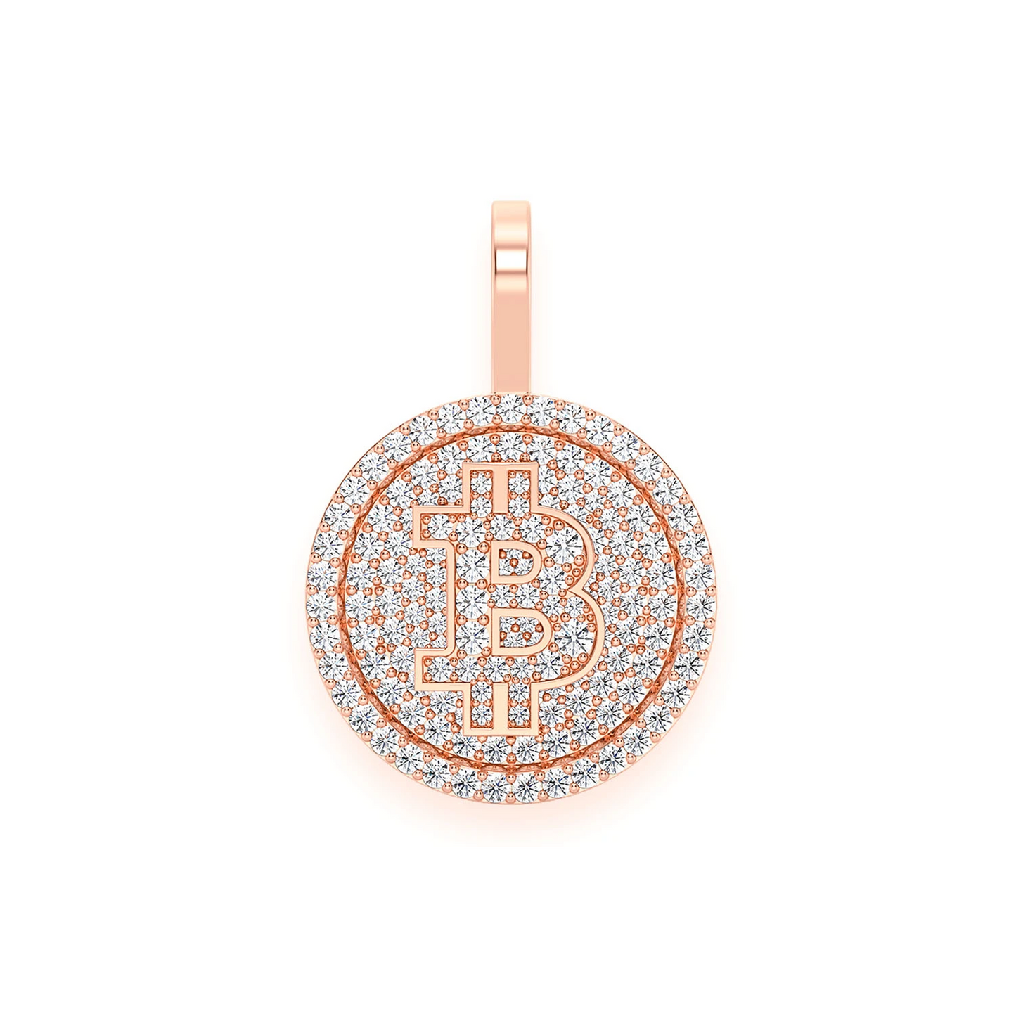 Bitcoin Diamond Pendant in 14K rose gold, front view