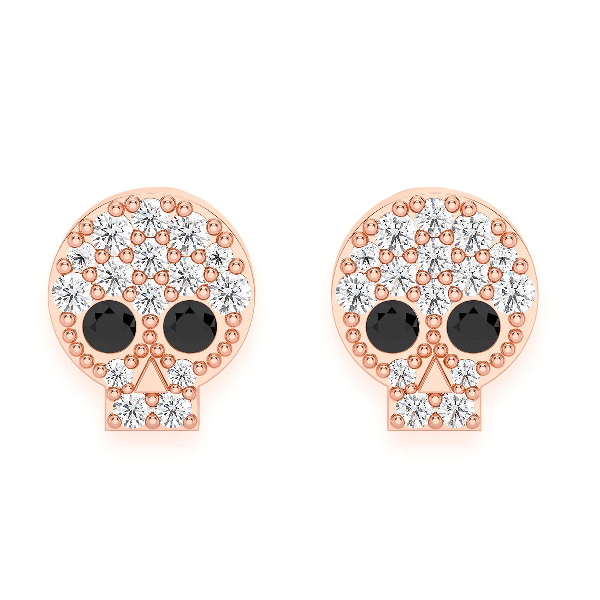 Skull Diamond Stud Earrings in 14K rose gold, front view