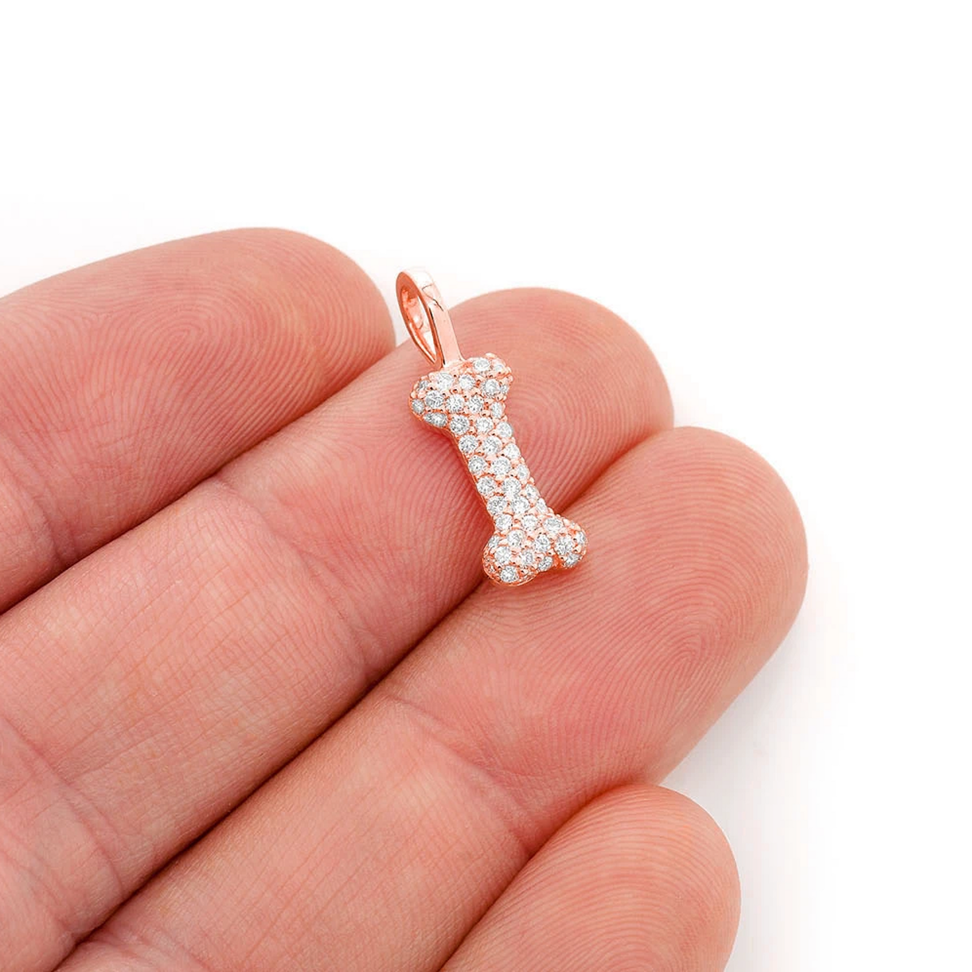 Dog Bone Diamond Pendant in 14K yellow gold, angled view