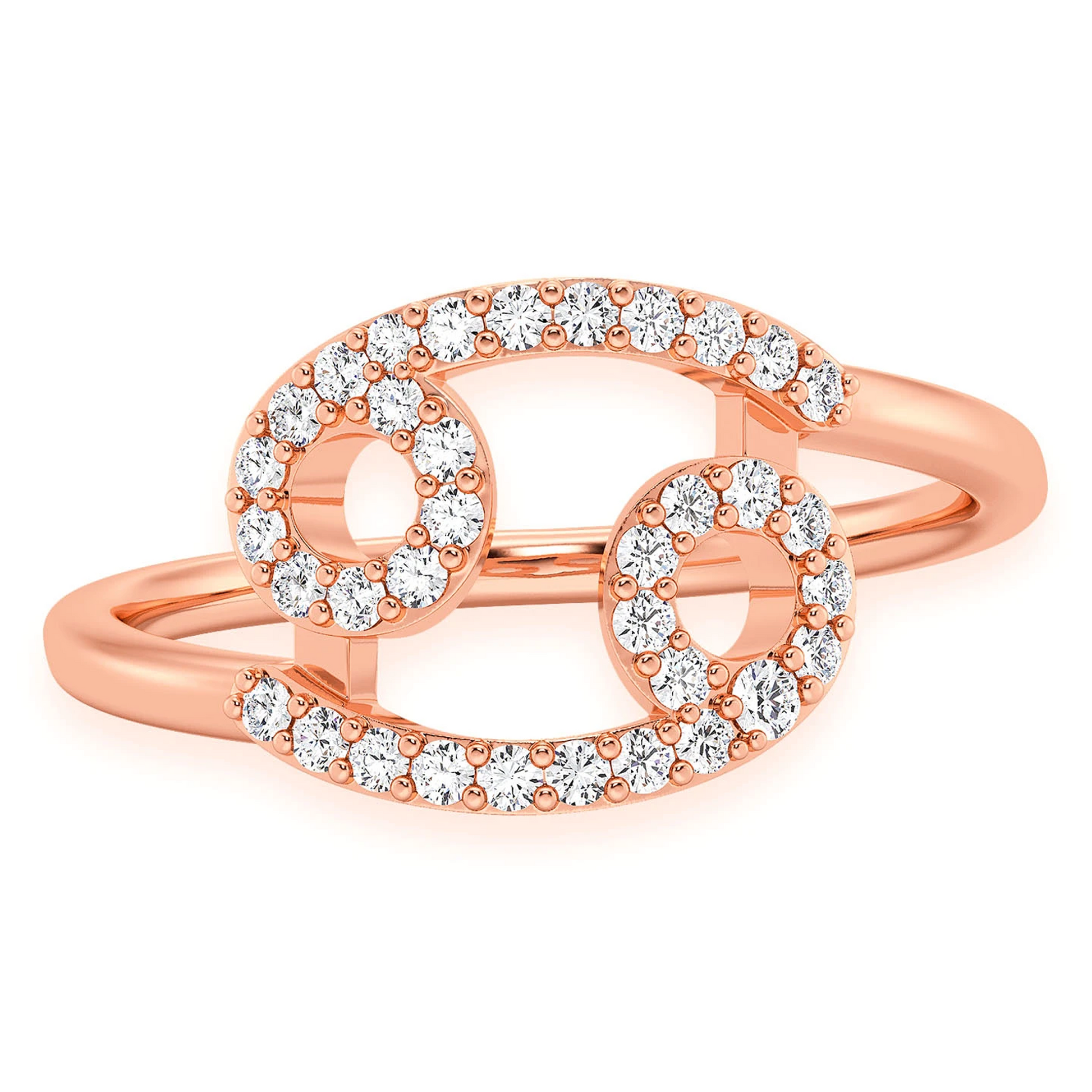 Zodiac Diamond Ring in 14K rose gold, Cancer design, front view