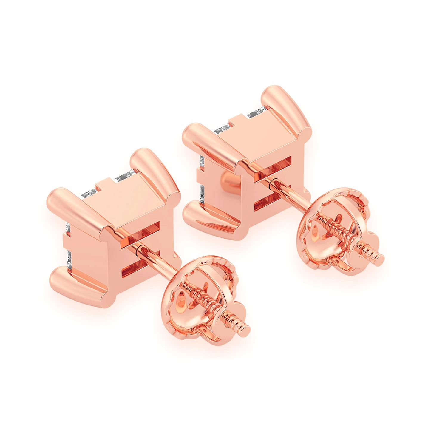 Quad Diamond Studs in 14K rose gold, 0.75ctw, detail view