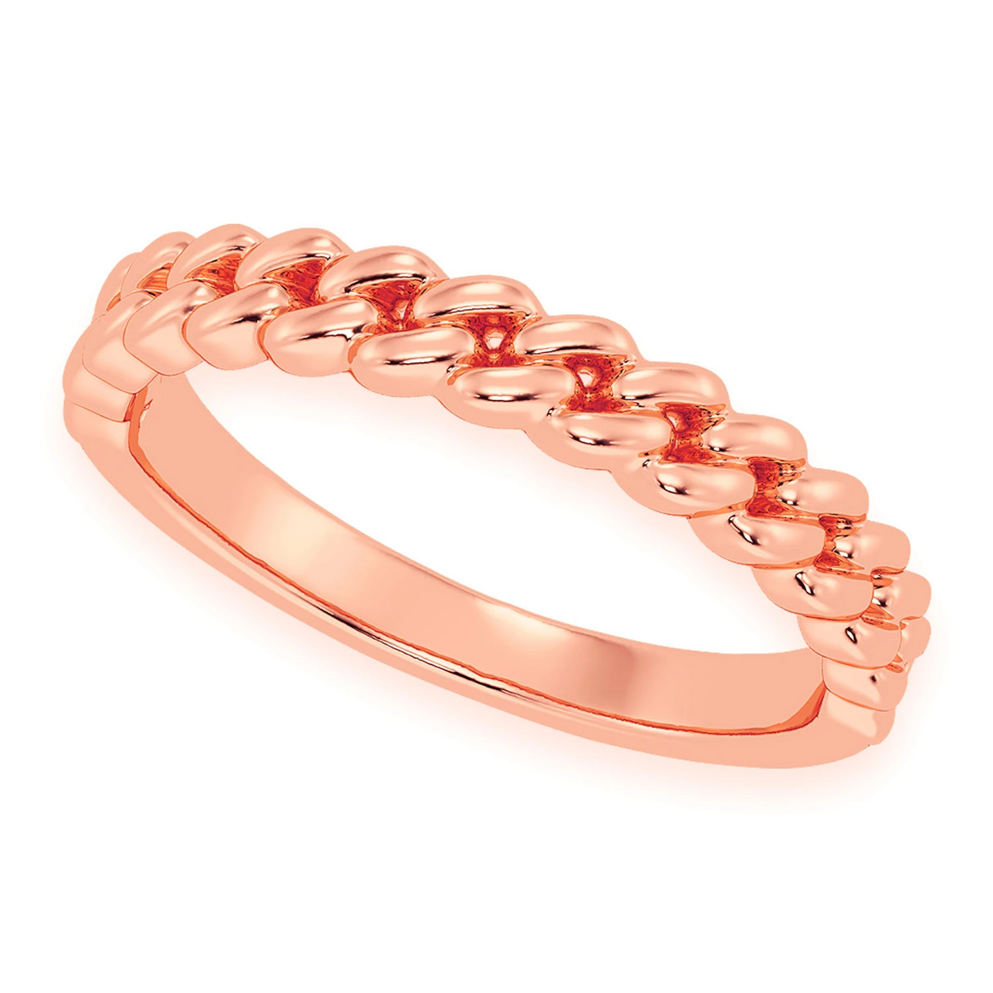 Solid Gold Cuban Ring in 14K rose gold, angled view