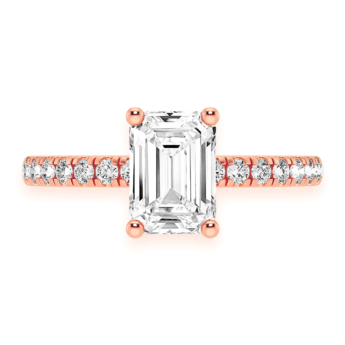1ct Emerald Cut Under Halo Diamond Ring in 14K rose gold, front view