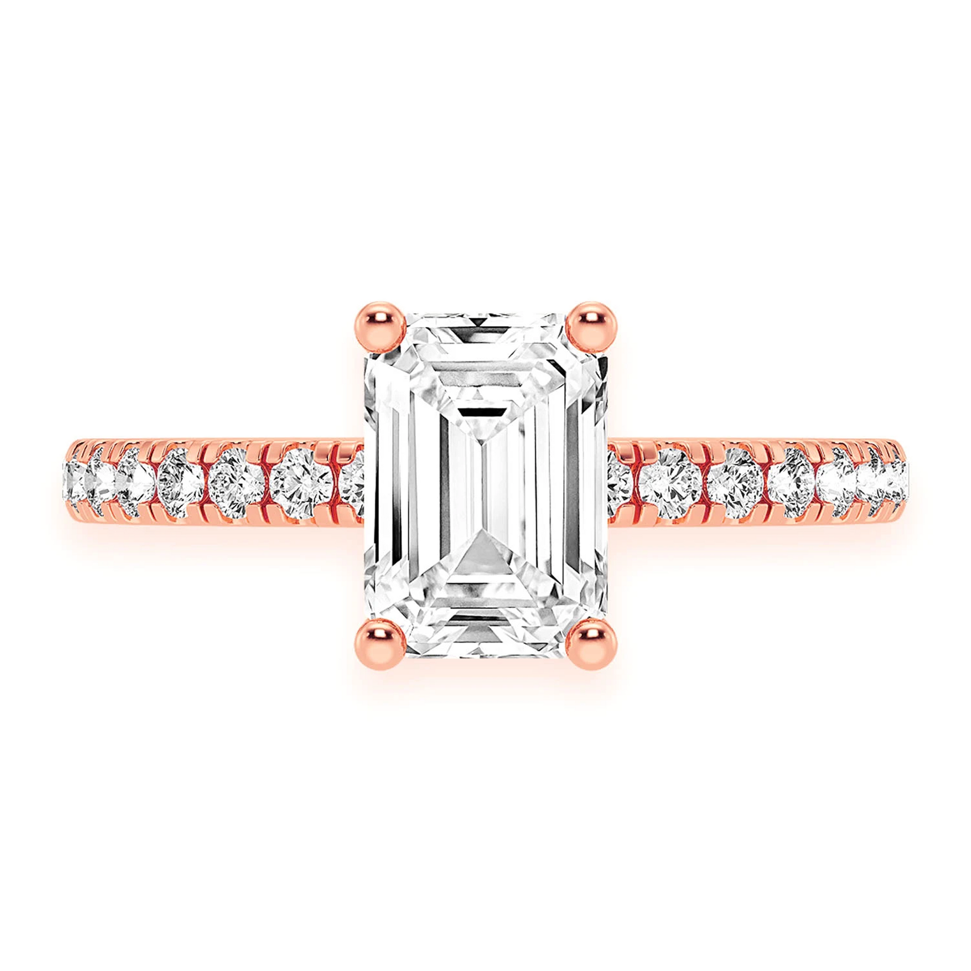 1ct Emerald Cut Under Halo Diamond Ring in 14K rose gold, front view