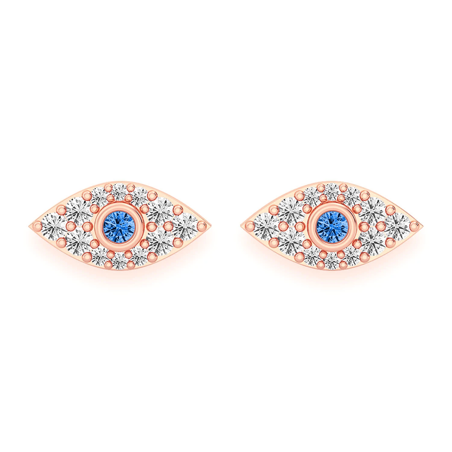 Evil Eye Diamond Studs in 14K rose gold, front view