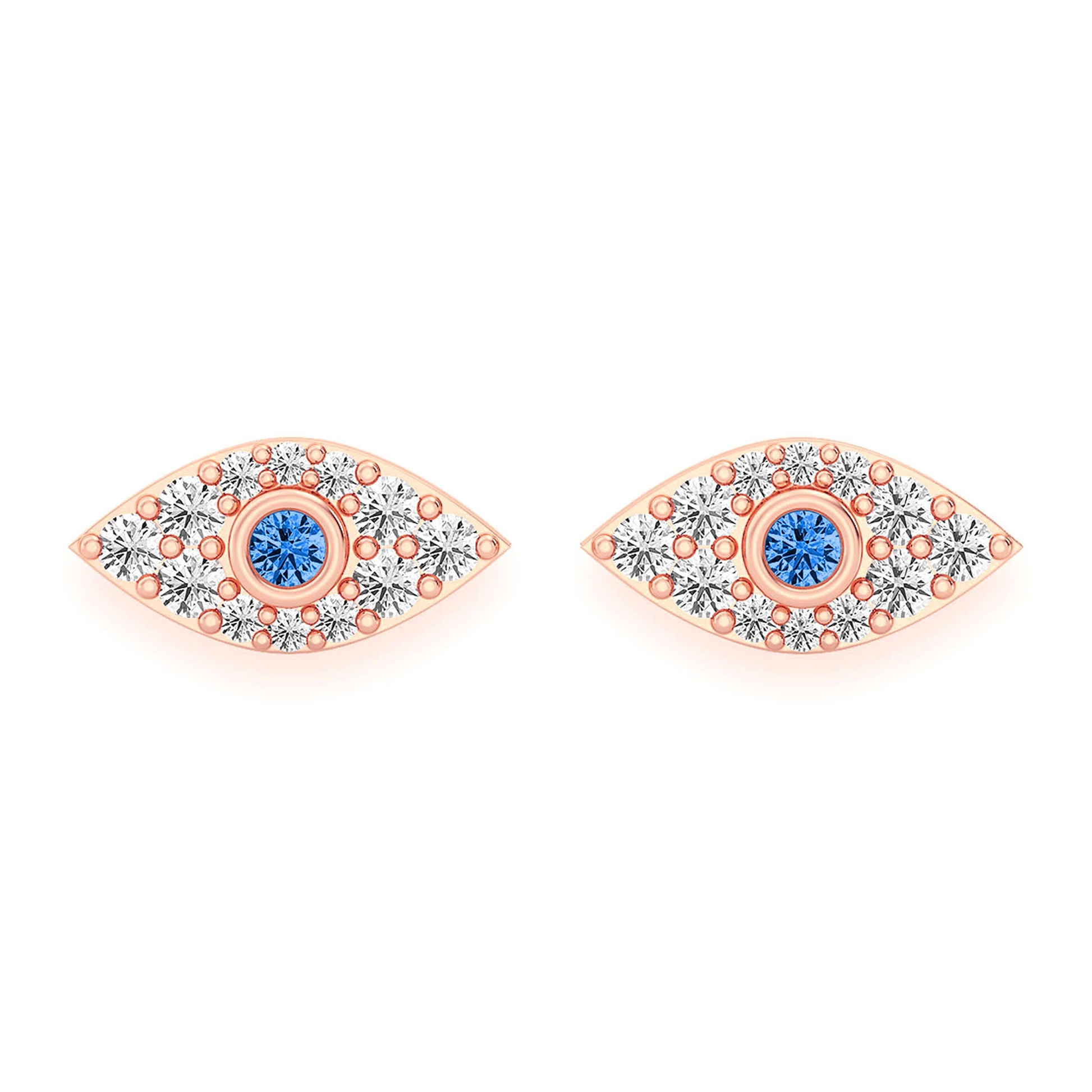 Evil Eye Diamond Studs in 14K rose gold, front view