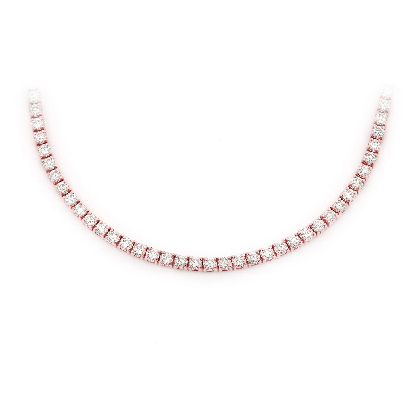 Prong Diamond Tennis Necklace in 14K rose gold, 6pt / 10.50ctw, front view