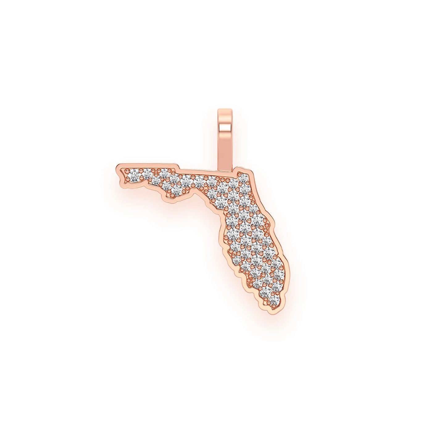 US State Diamond Pendant in 14K rose gold, Florida design, front view
