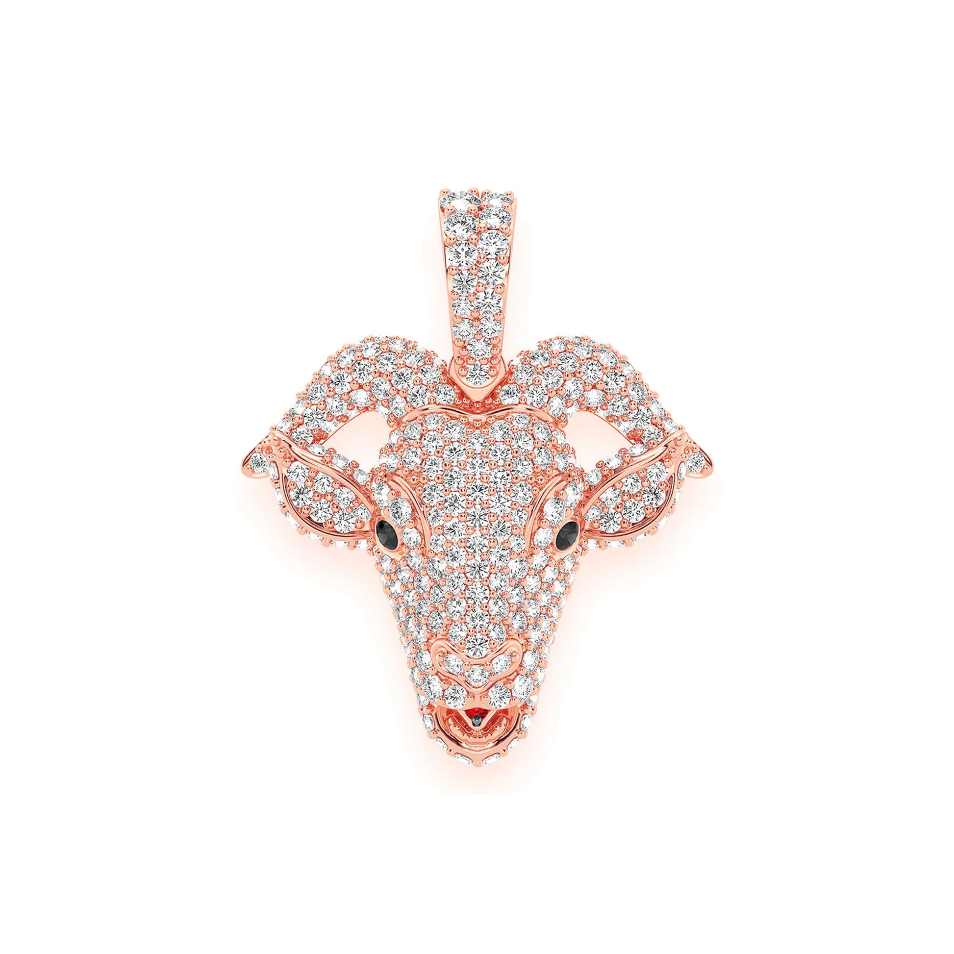 Goat Head Diamond Pendant in 14K rose gold, Large | 2.50ctw, front view
