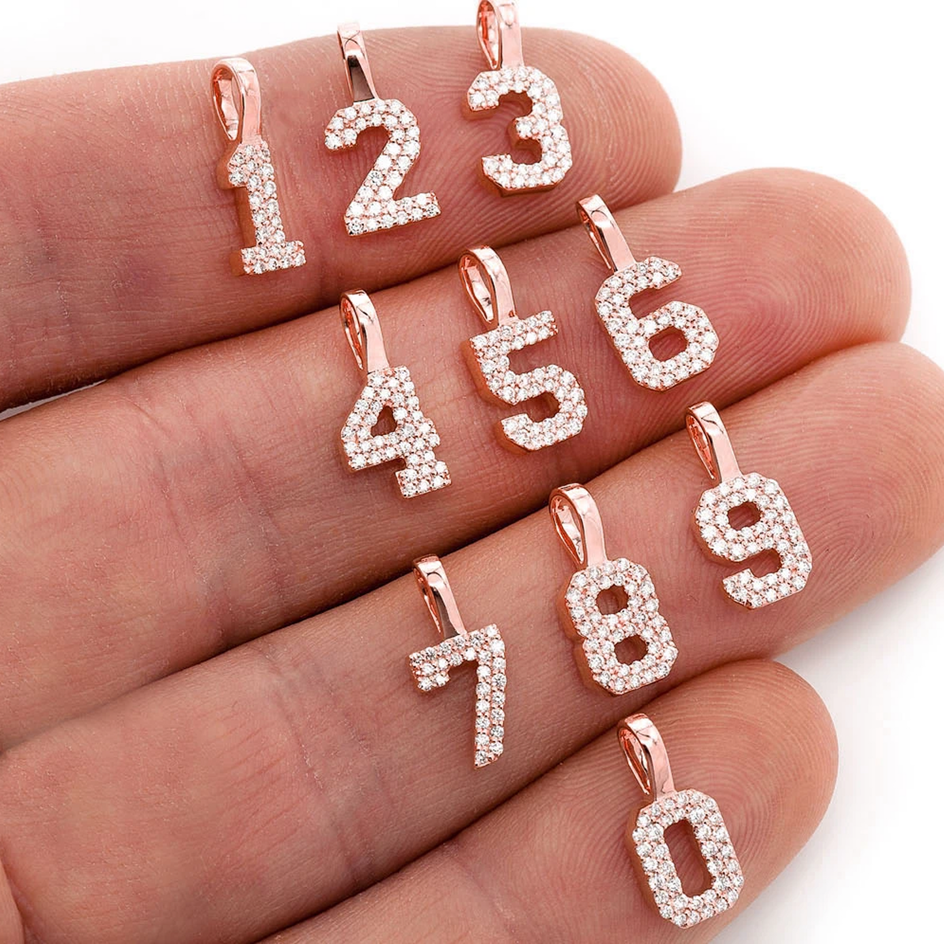Small Jersey Number Diamond Pendant in 14K rose gold, angled view