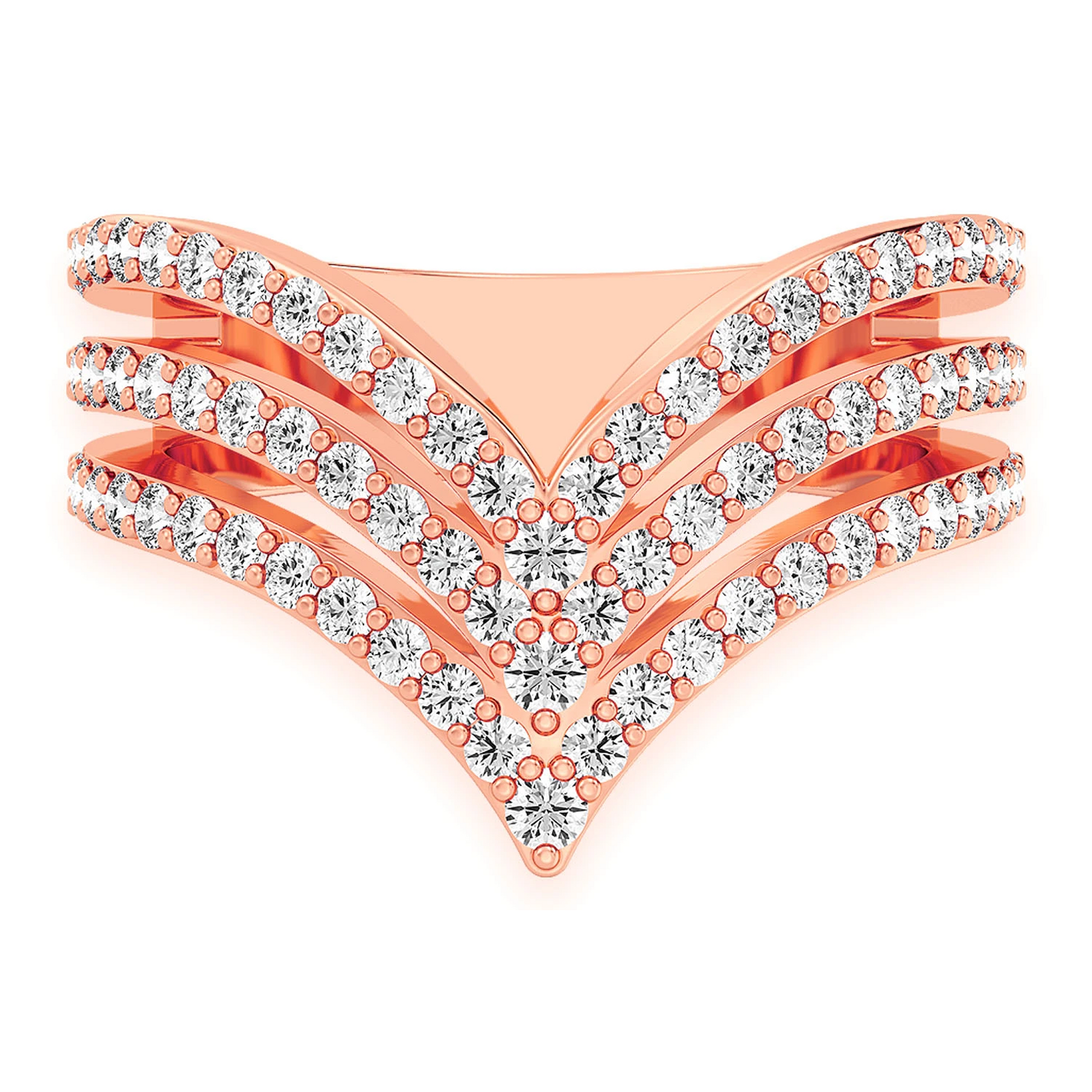 Triple Pointed V-Shaped Ring in 14K rose gold, front view