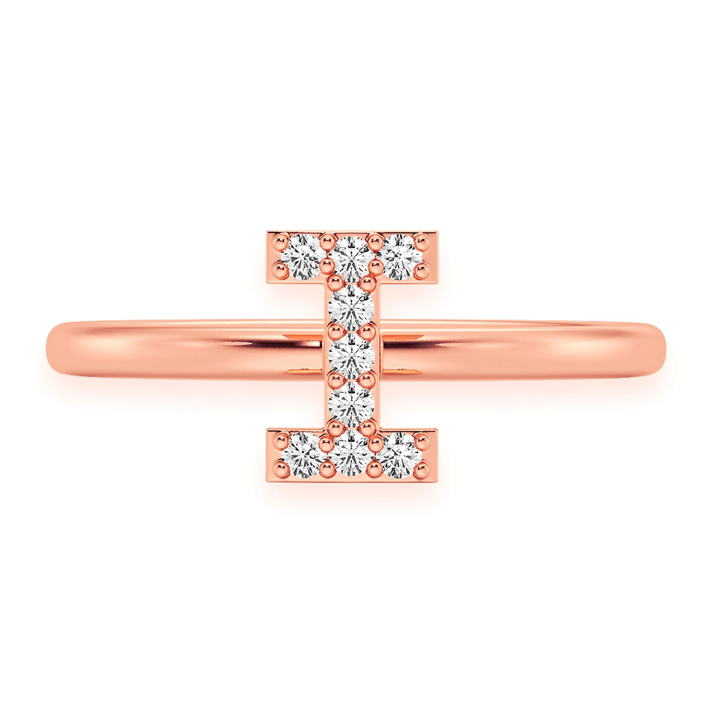 Custom Diamond Initial Ring in 14K rose gold, front view