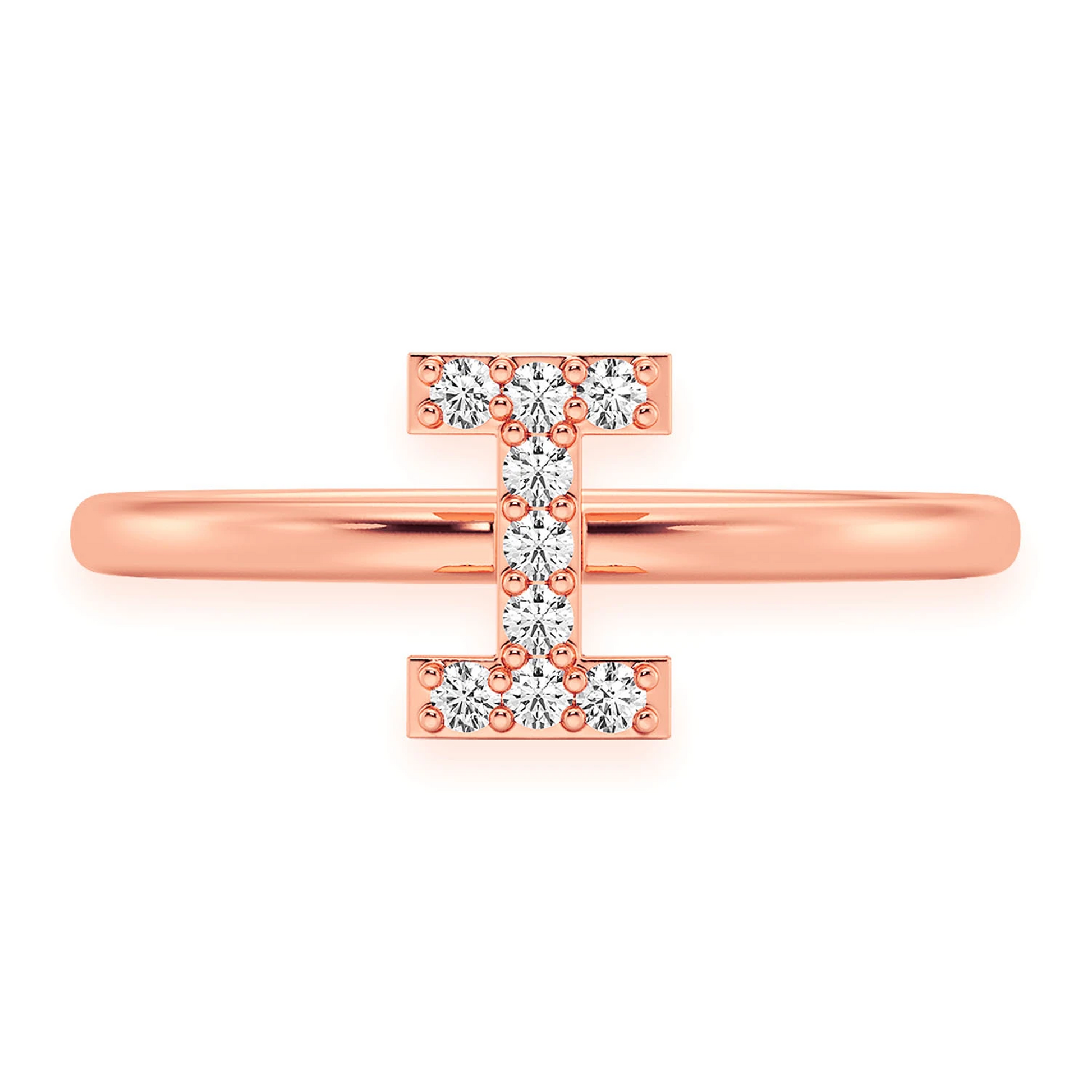 Custom Diamond Initial Ring in 14K rose gold, front view