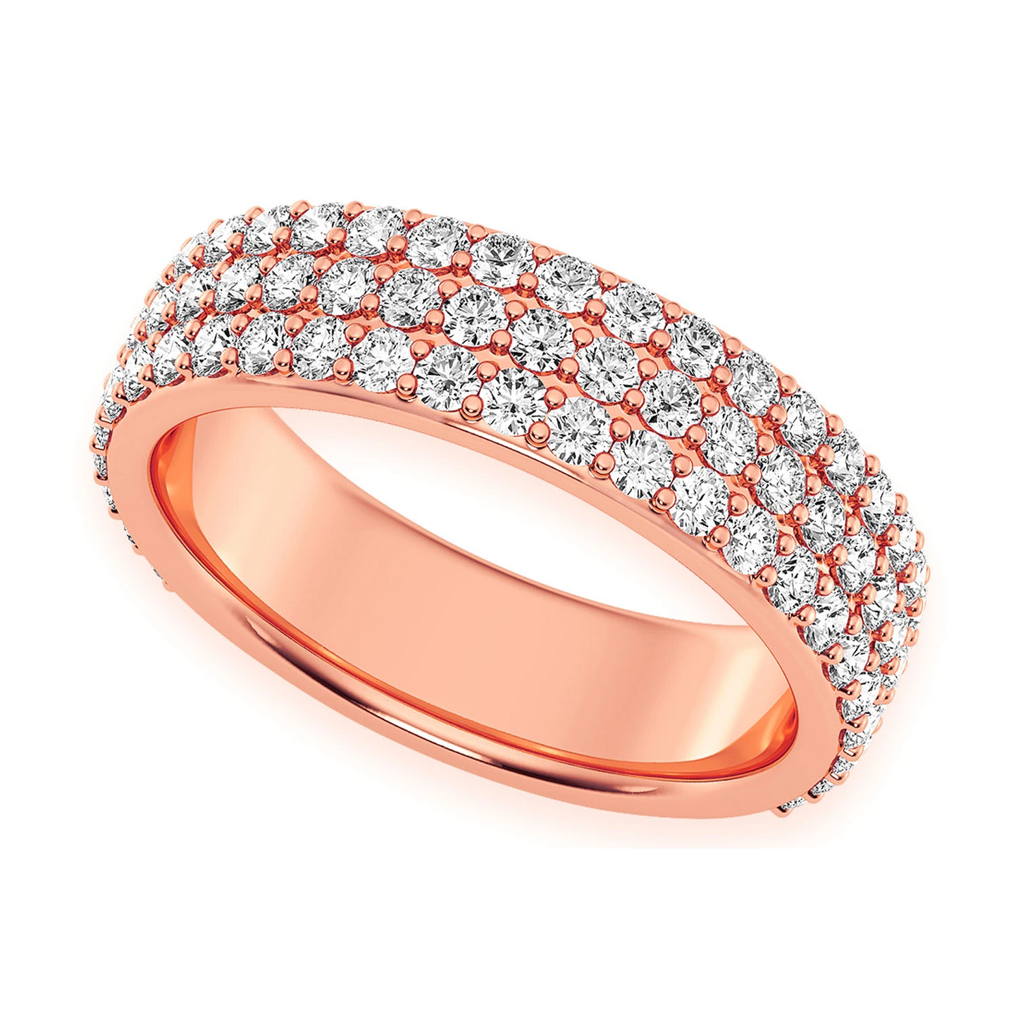 Three Row Band Ring in 14K rose gold, angled view