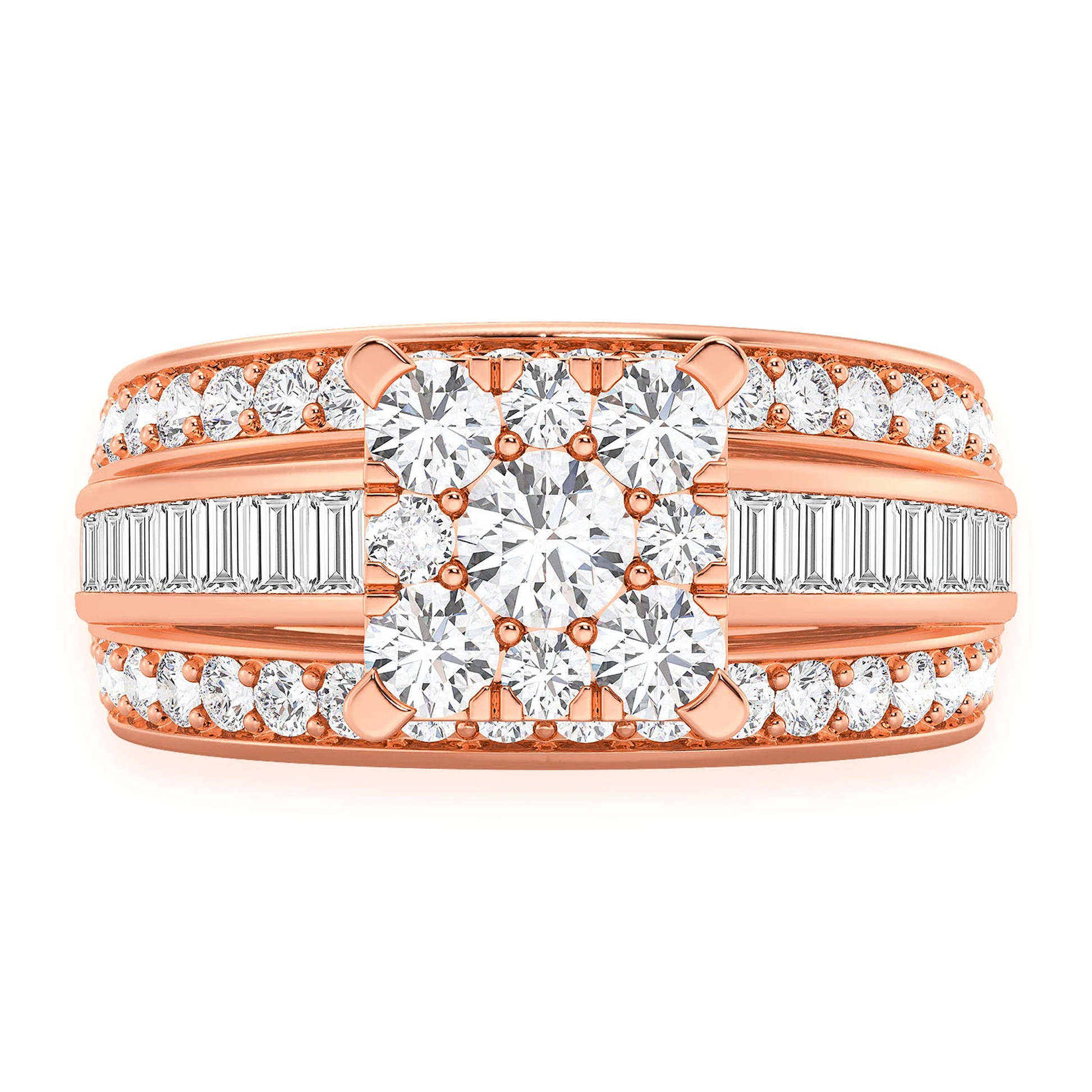 Cathedral Channel Baguette Engagement Ring in 14K rose gold, front view